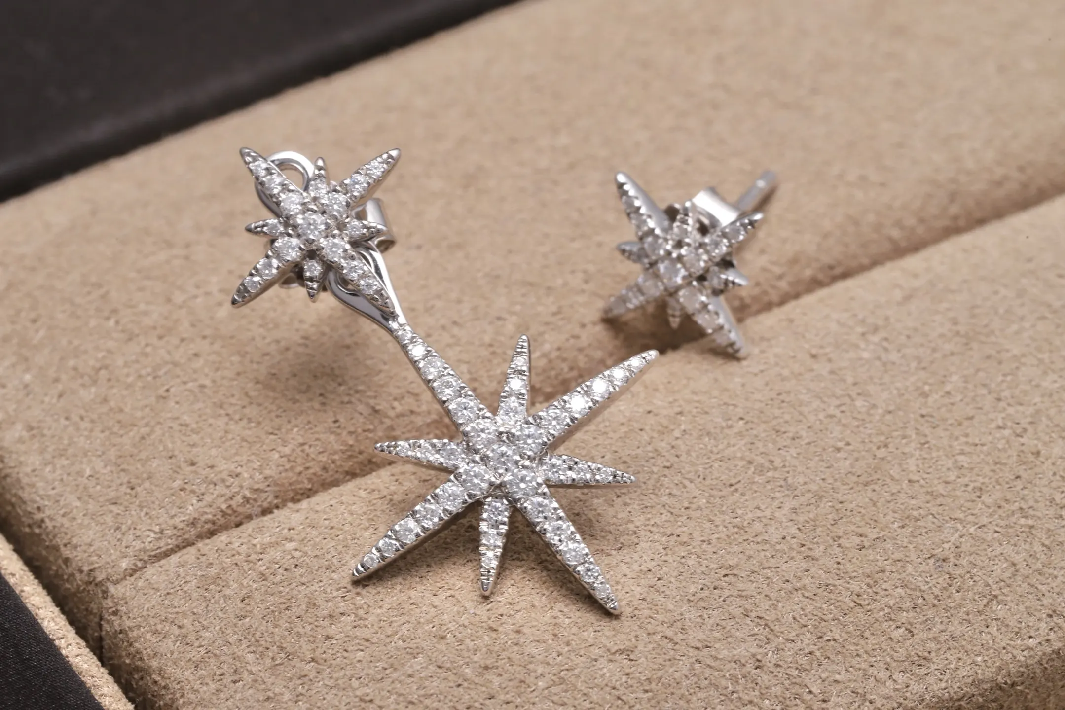 Asymmetric Moissanite Starburst Stud Earrings (Sterling Silver) D24016554 — view 3