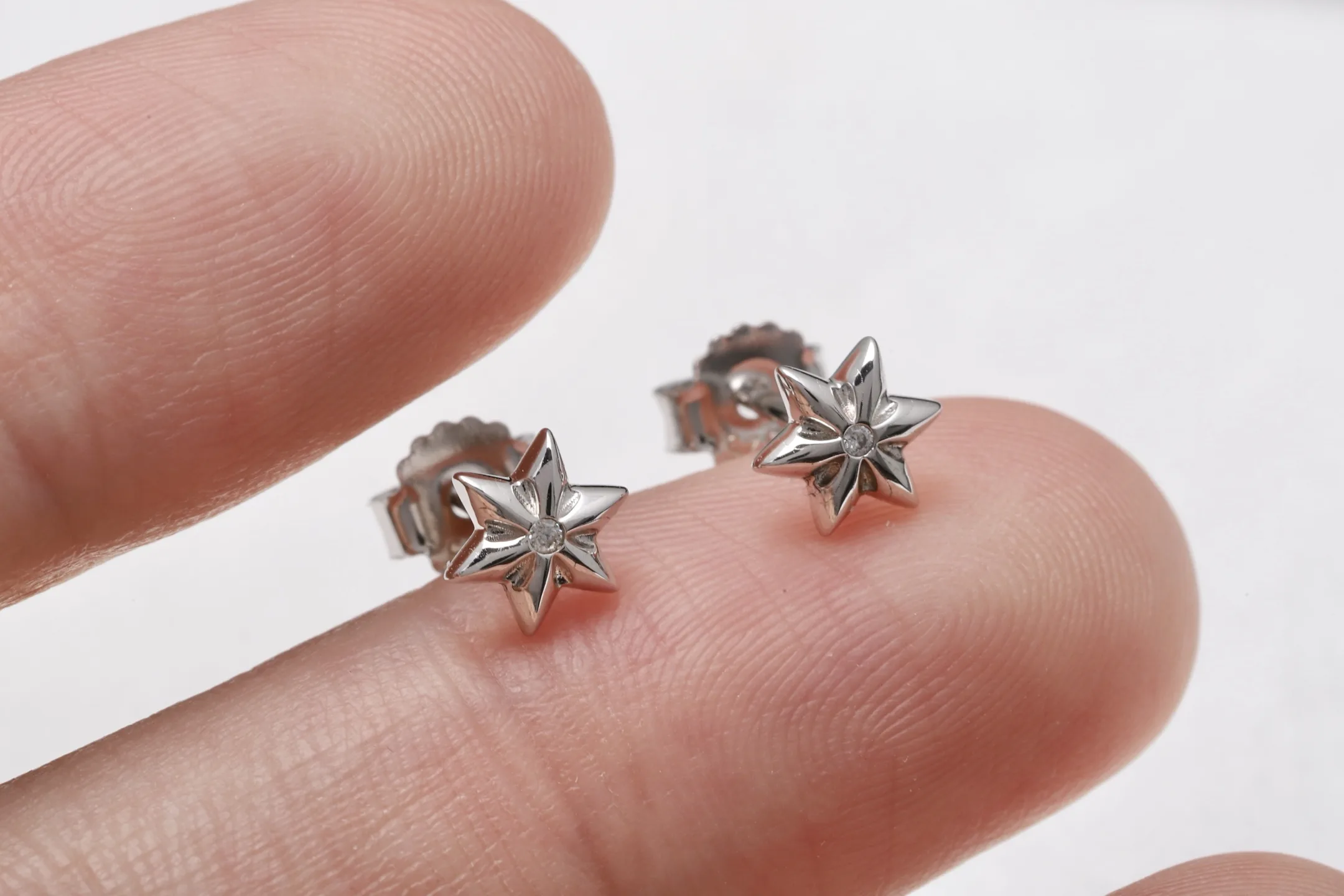 Moissanite Star Stud Earrings (Sterling Silver) D11516553 — view 6