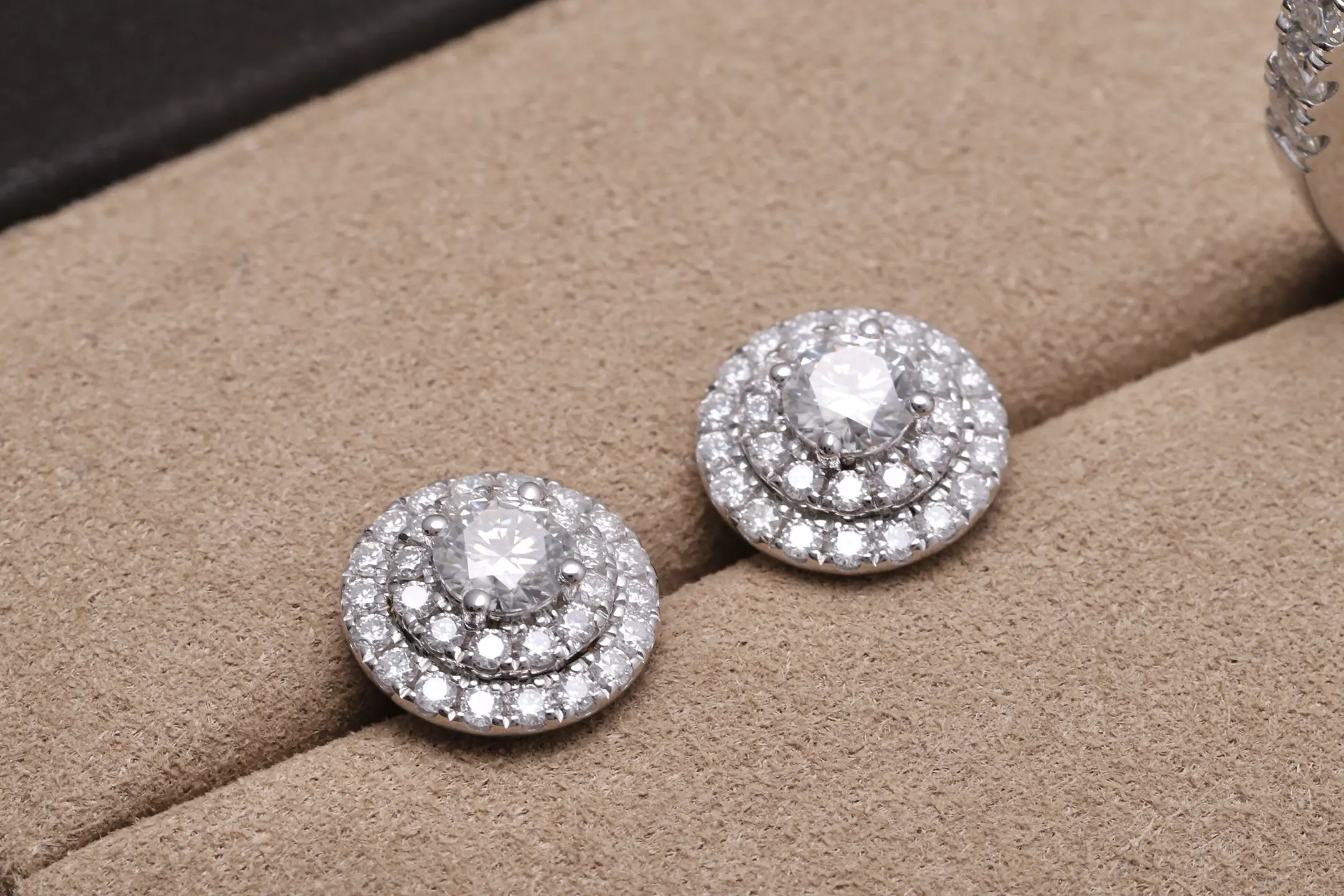 Moissanite Double Halo Stud Earrings (Sterling Silver) D28516716 — view 3