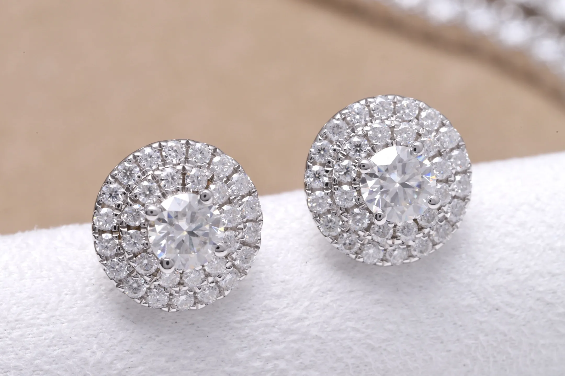 Moissanite Double Halo Stud Earrings (Sterling Silver) D28516716 — view 4