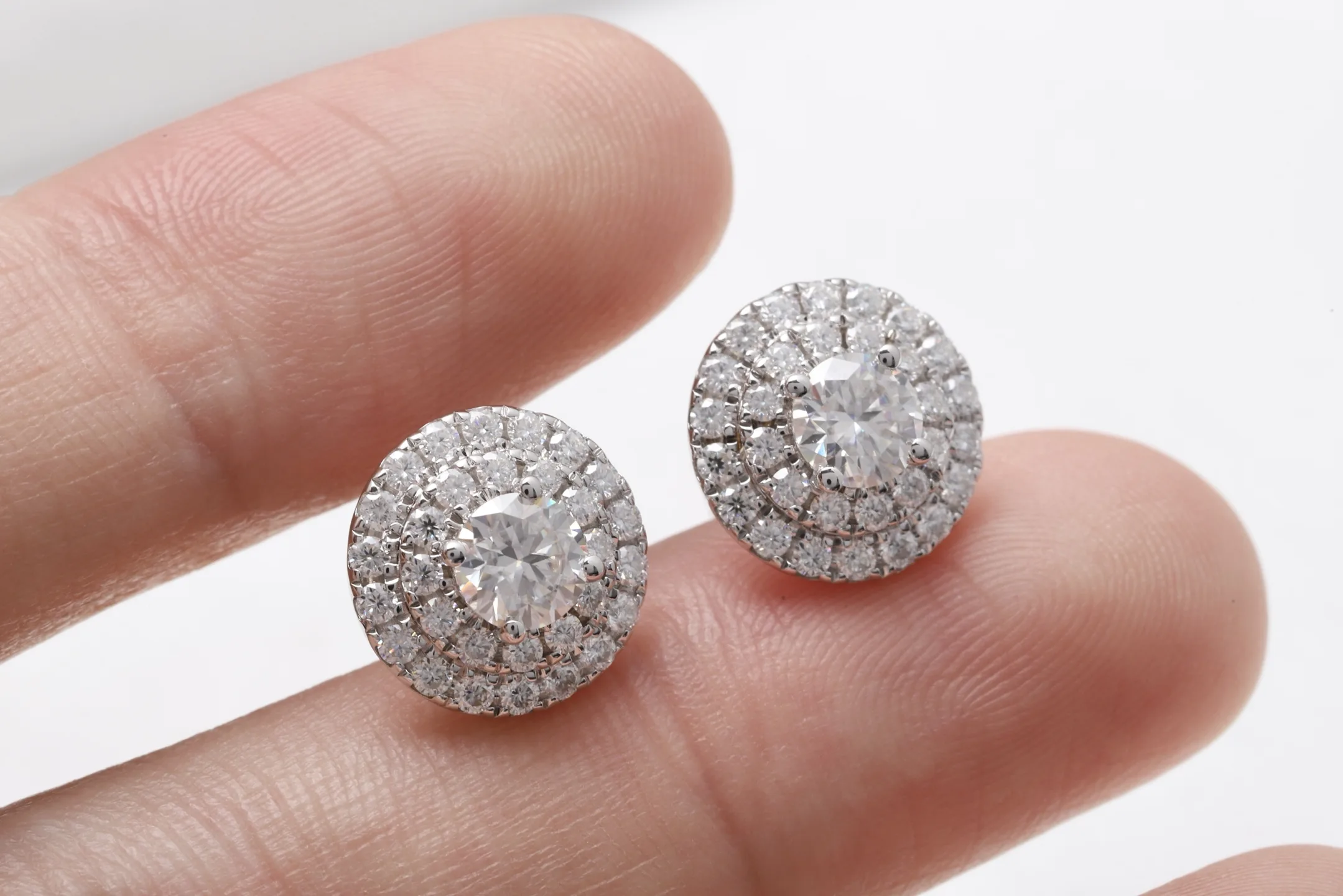 Moissanite Double Halo Stud Earrings (Sterling Silver) D28516716 — view 5