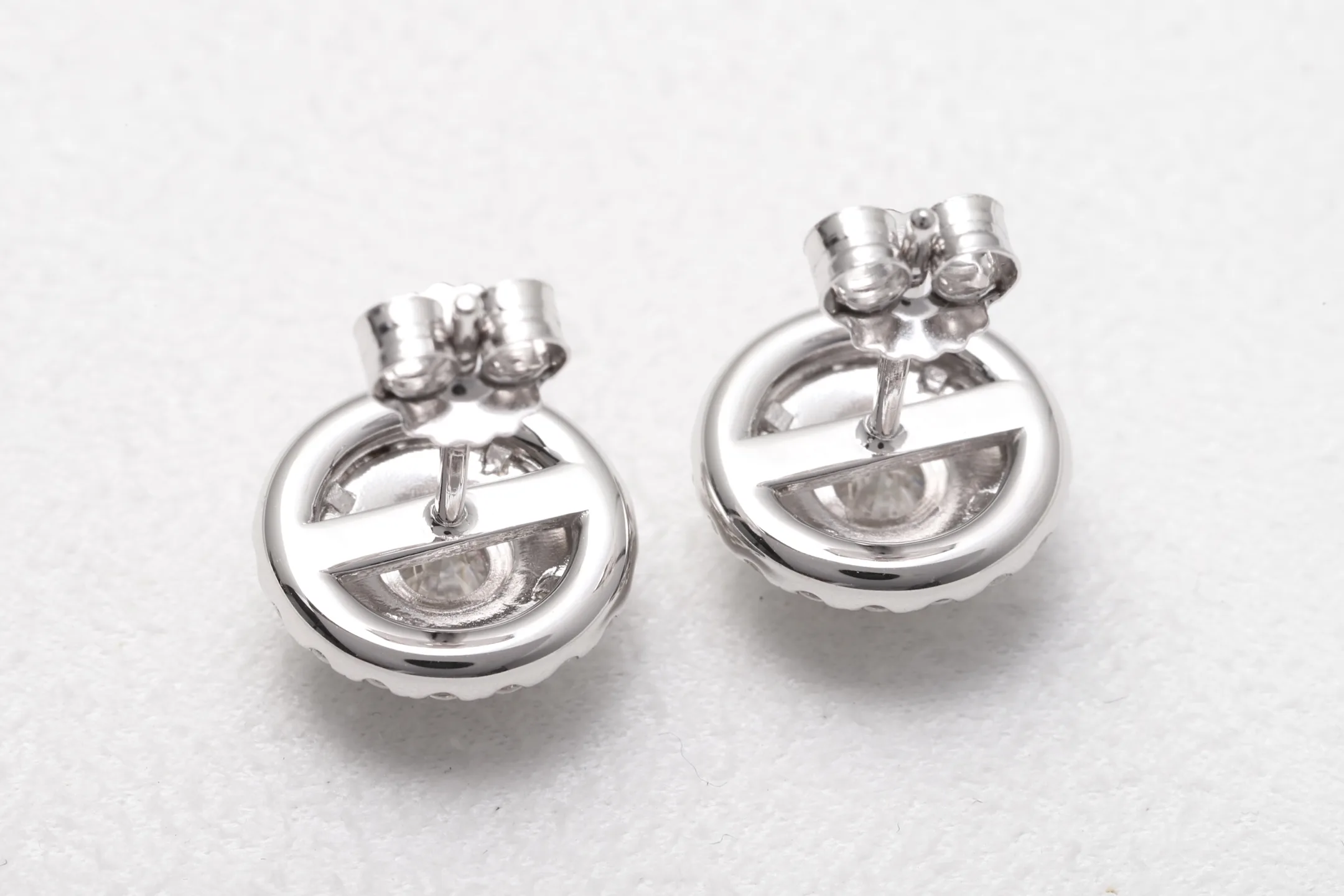 Moissanite Double Halo Stud Earrings (Sterling Silver) D28516716 — view 6