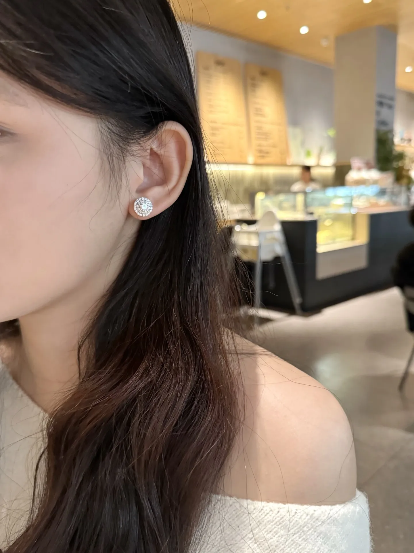 Moissanite Double Halo Stud Earrings (Sterling Silver) D28516716 — view 7