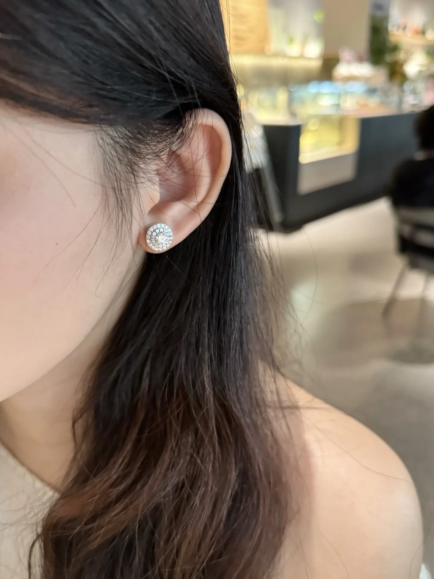 Moissanite Double Halo Stud Earrings (Sterling Silver) D28516716 — view 8