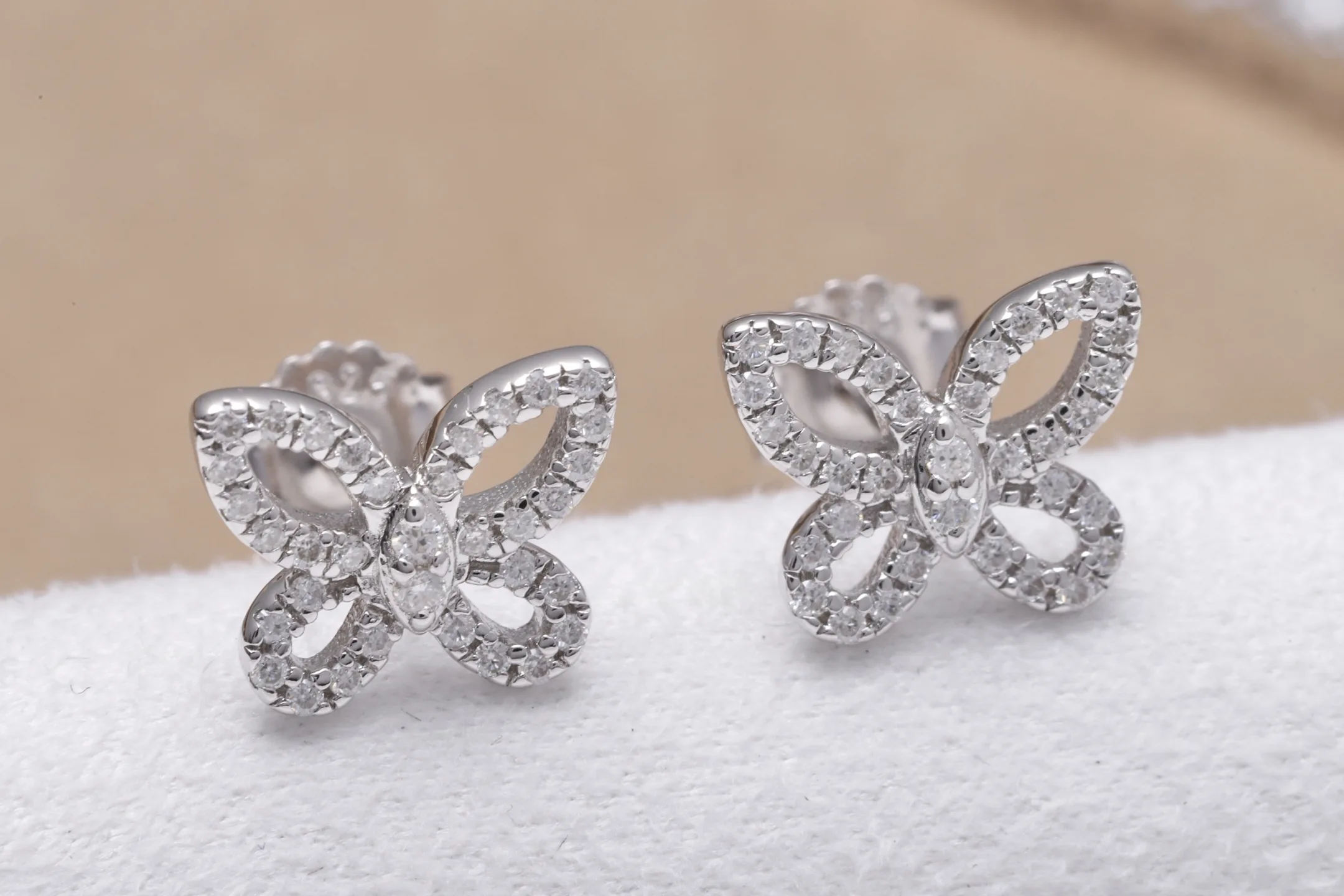 Moissanite Butterfly Stud Earrings (Sterling Silver) D20016693 — view 4