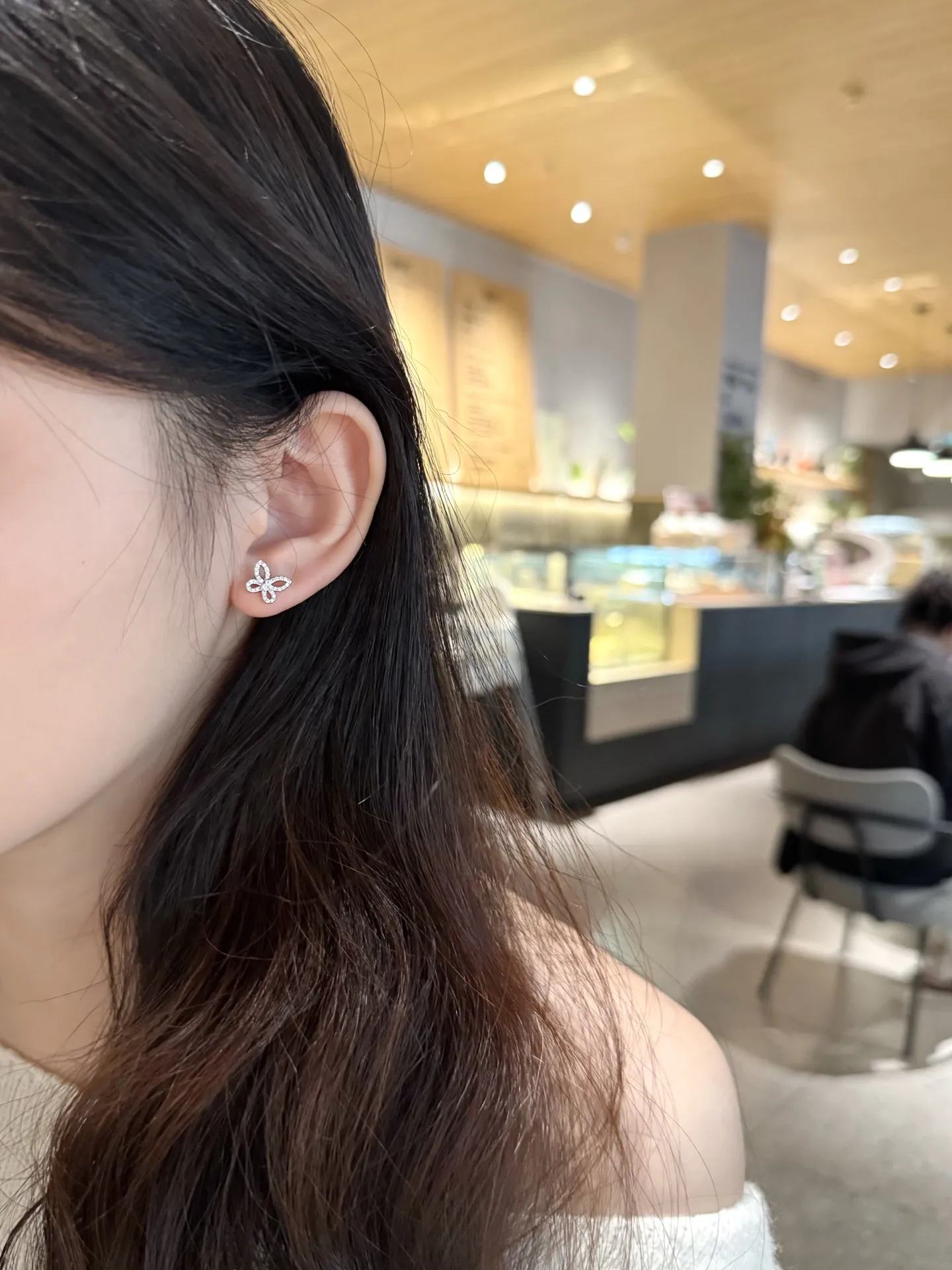 Moissanite Butterfly Stud Earrings (Sterling Silver) D20016693 — view 7
