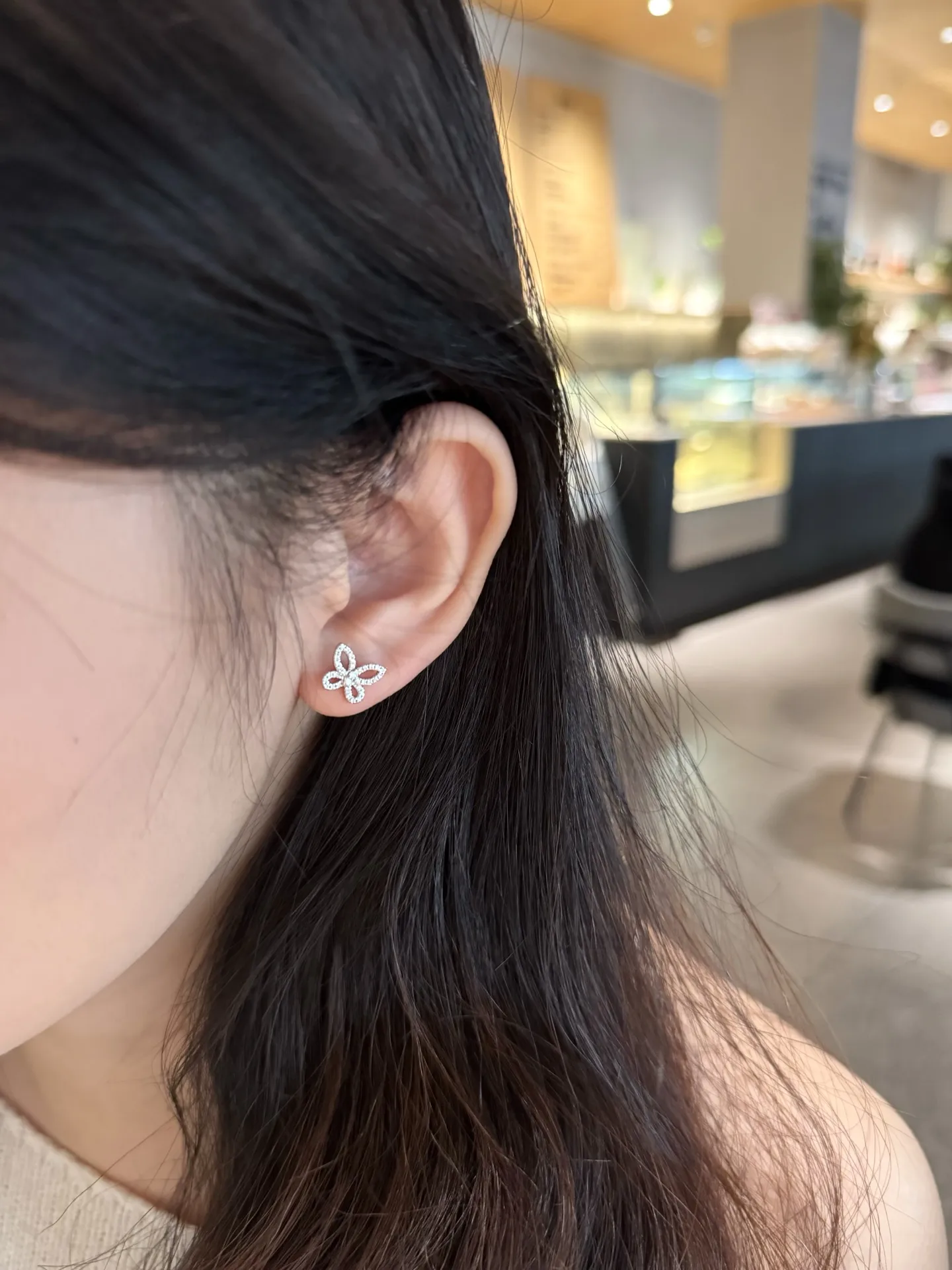 Moissanite Butterfly Stud Earrings (Sterling Silver) D20016693 — view 8