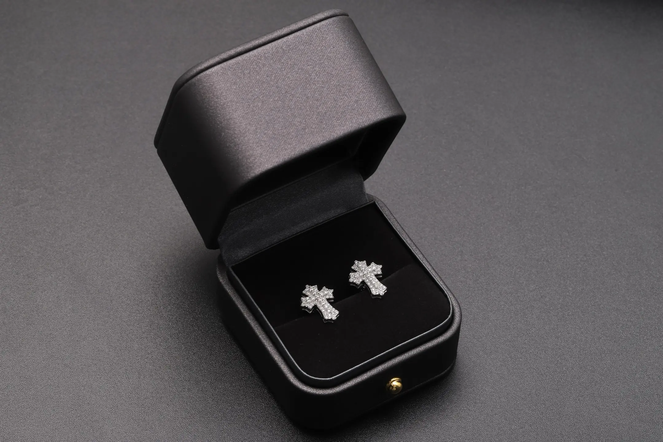 Moissanite Pavé Cross Stud Earrings (Sterling Silver) D30516717 — view 2