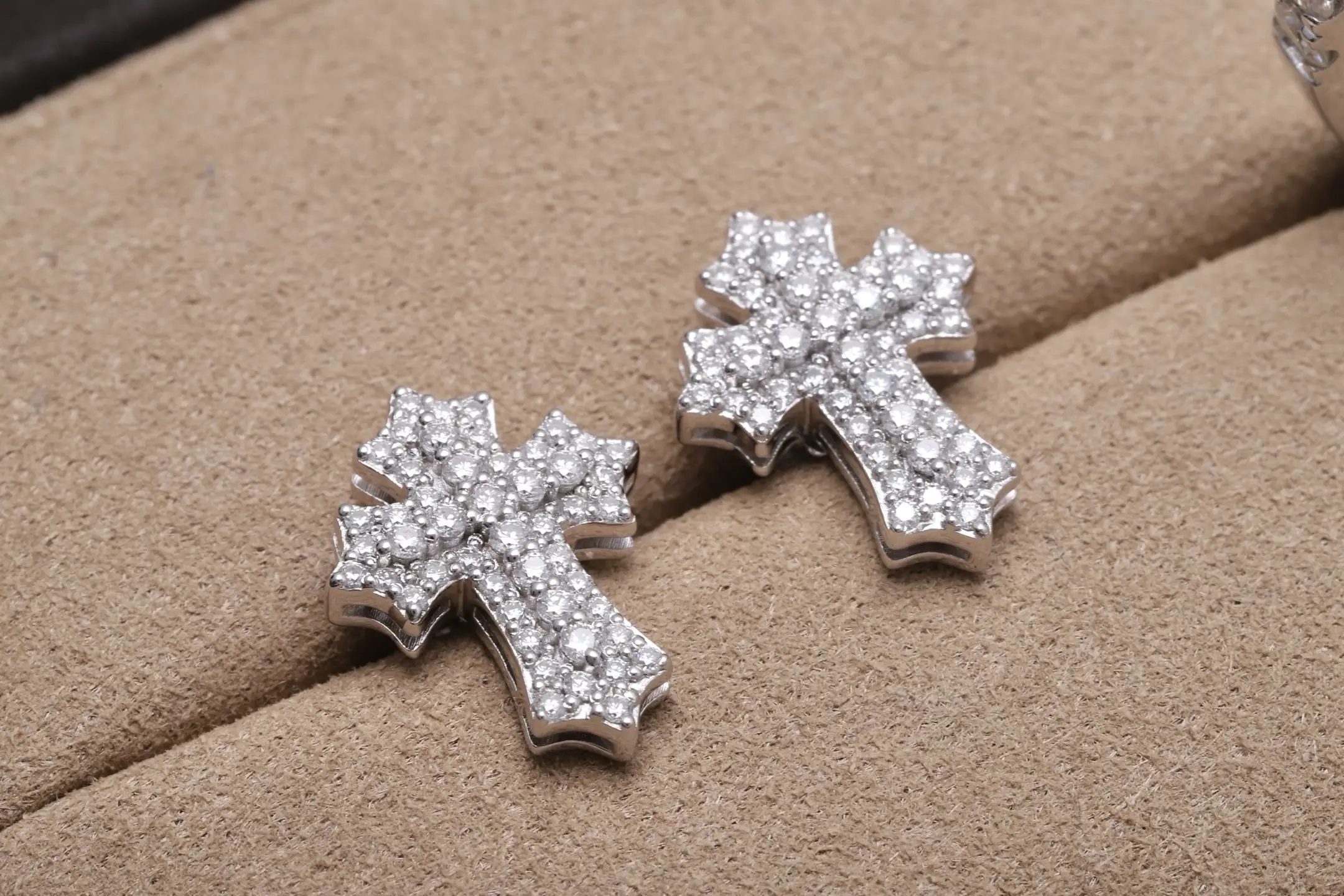 Moissanite Pavé Cross Stud Earrings (Sterling Silver) D30516717 — view 3