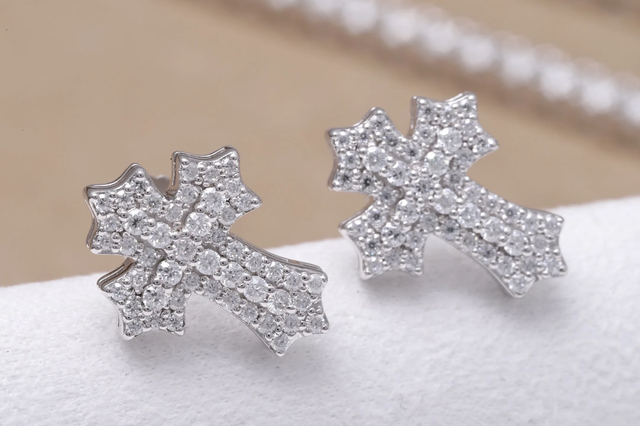 Moissanite Pavé Cross Stud Earrings (Sterling Silver) D30516717 — view 4