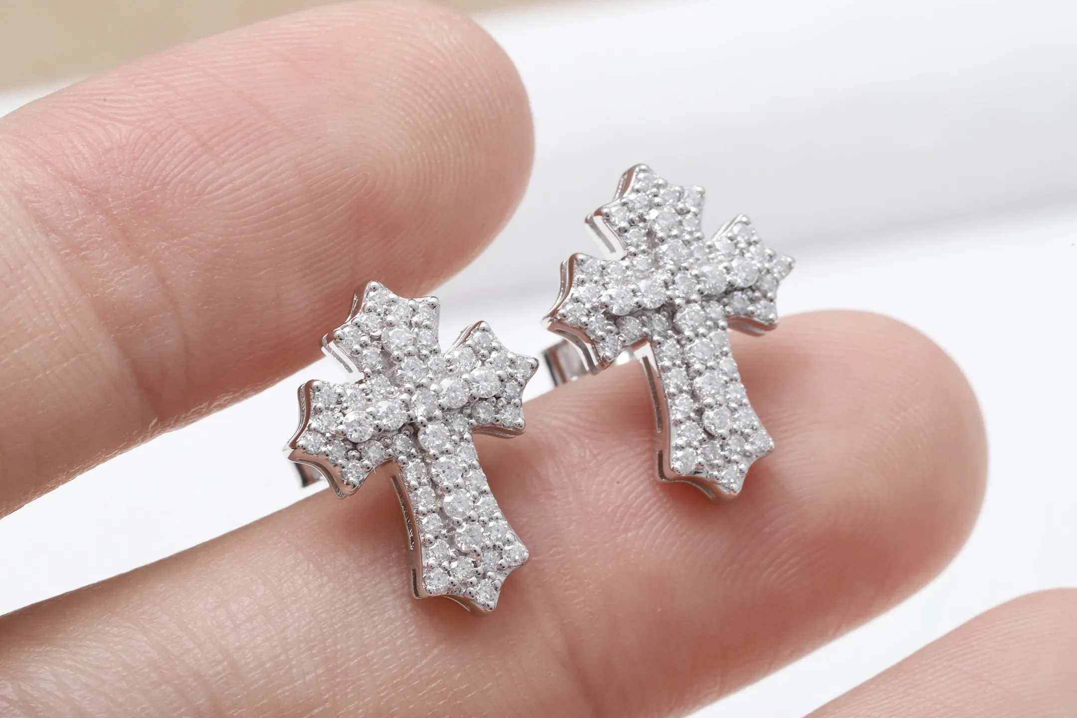 Moissanite Pavé Cross Stud Earrings (Sterling Silver) D30516717 — view 5