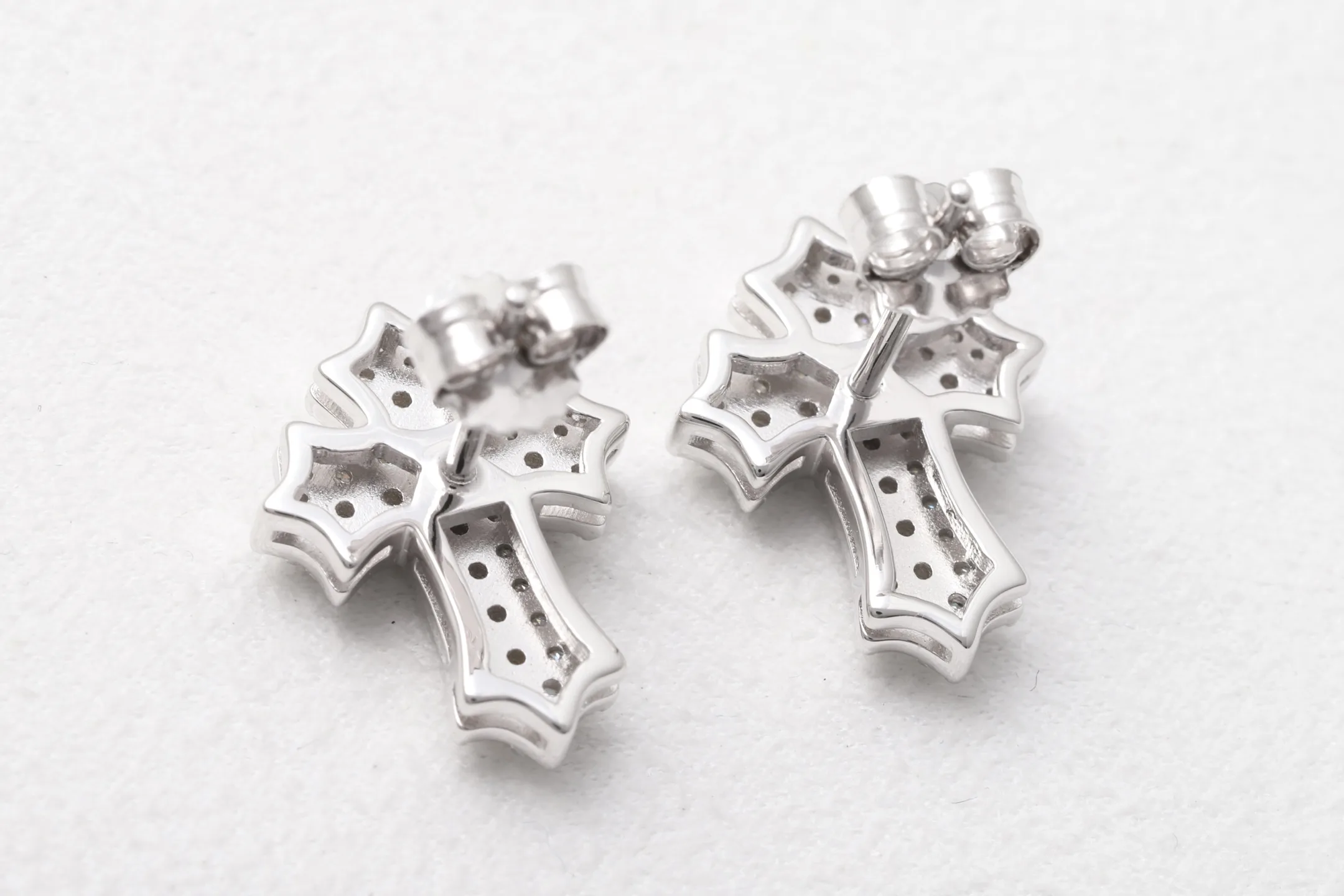 Moissanite Pavé Cross Stud Earrings (Sterling Silver) D30516717 — view 6