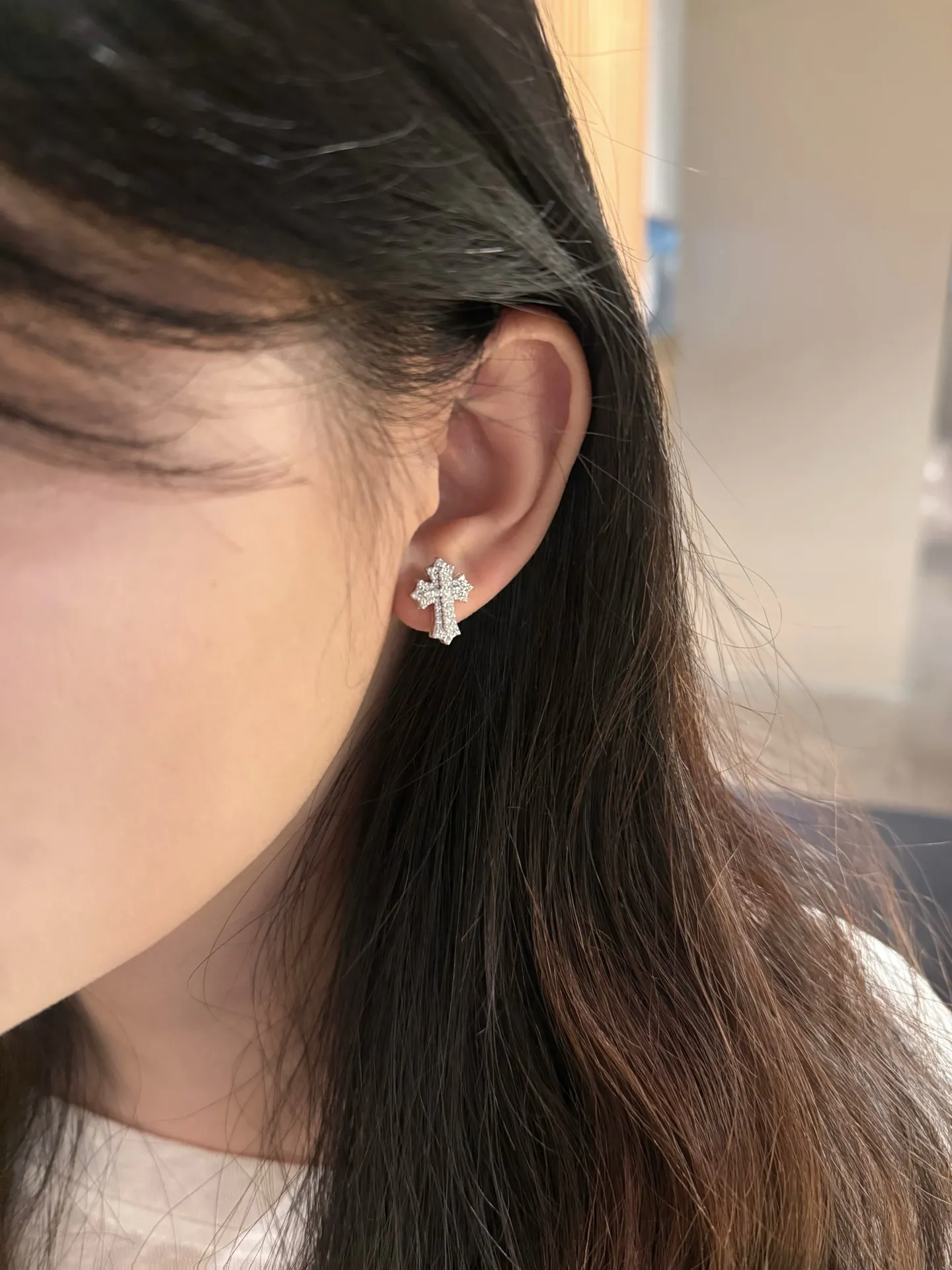 Moissanite Pavé Cross Stud Earrings (Sterling Silver) D30516717 — view 7
