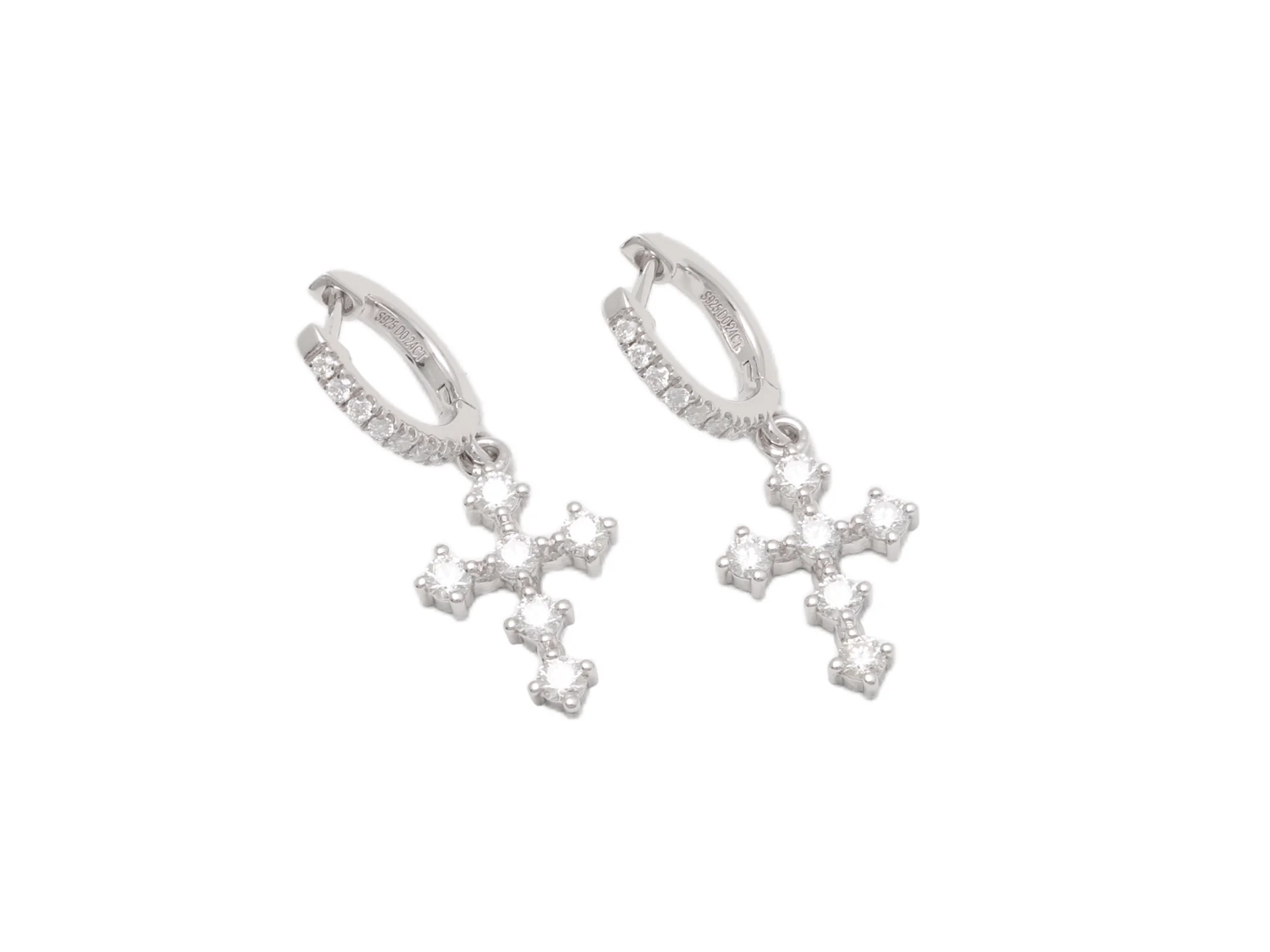 Moissanite Cross Drop Huggie Earrings (Sterling Silver) D19516686