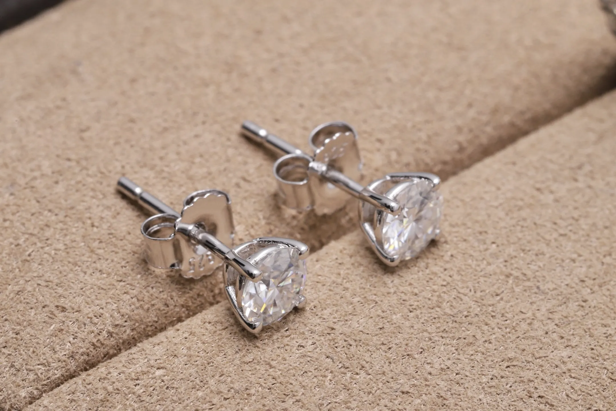Four-Prong Moissanite Stud Earrings (Sterling Silver) D12516681 — view 3