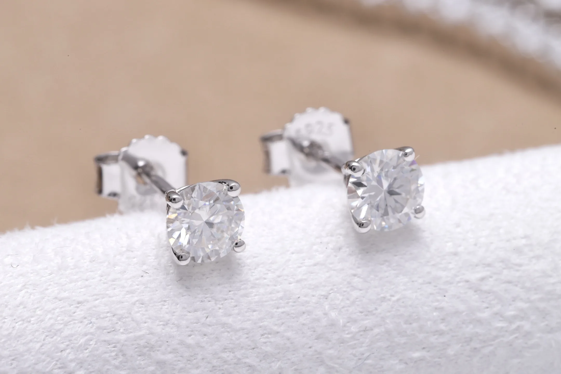 Four-Prong Moissanite Stud Earrings (Sterling Silver) D12516681 — view 4