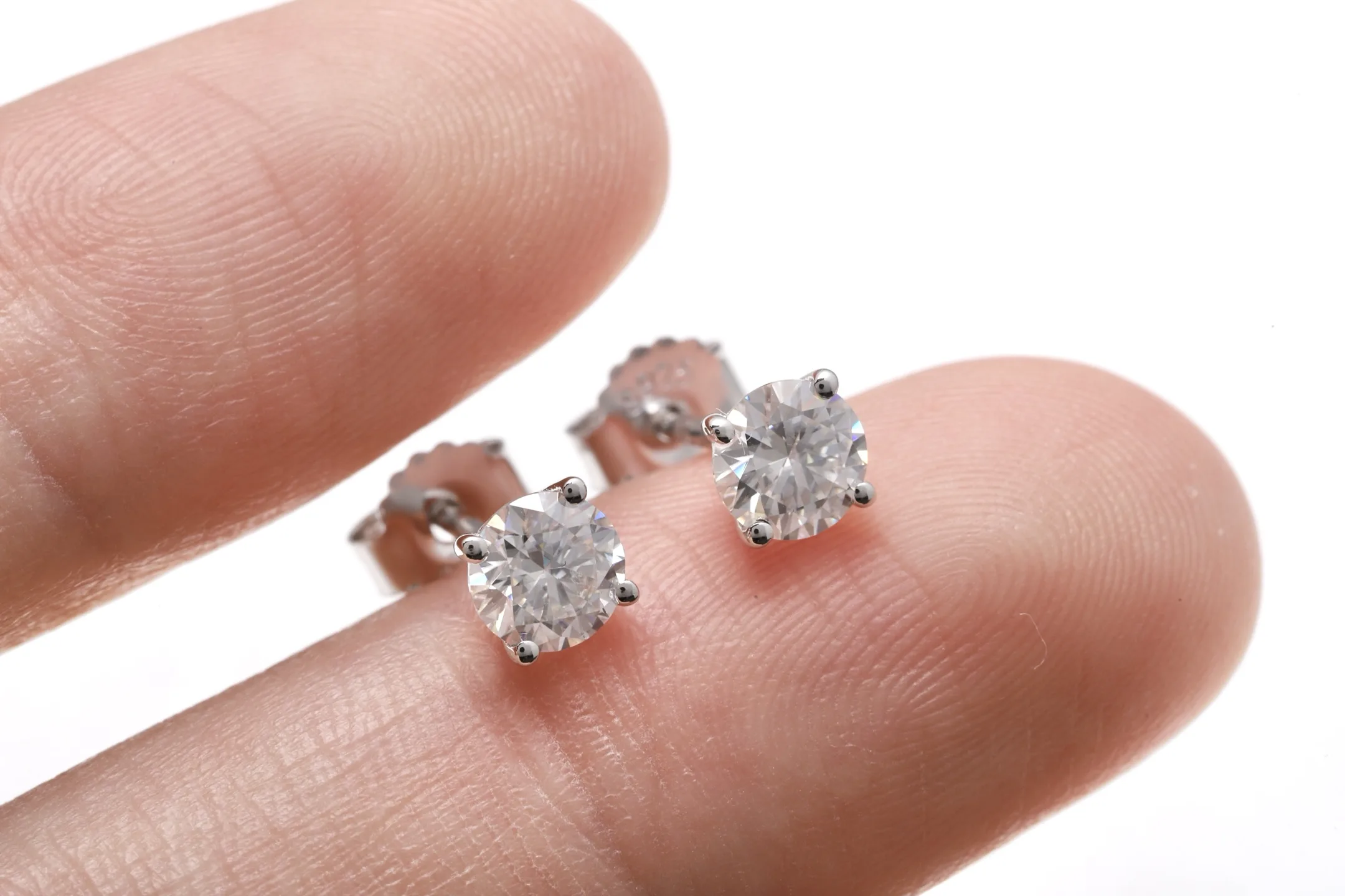 Four-Prong Moissanite Stud Earrings (Sterling Silver) D12516681 — view 5
