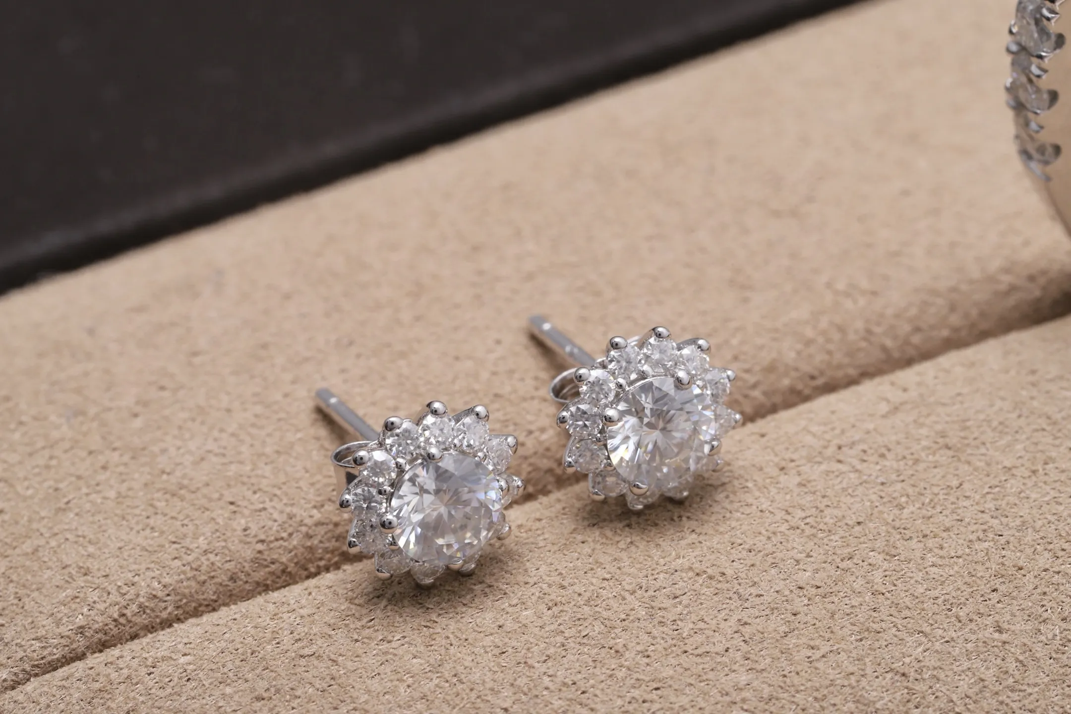 Moissanite Sunflower Stud Earrings (Sterling Silver) D18016710 — view 3