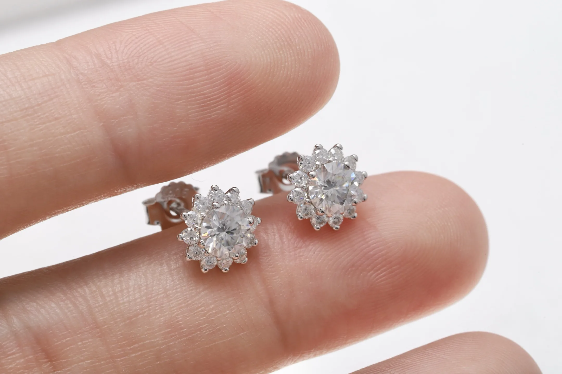 Moissanite Sunflower Stud Earrings (Sterling Silver) D18016710 — view 5