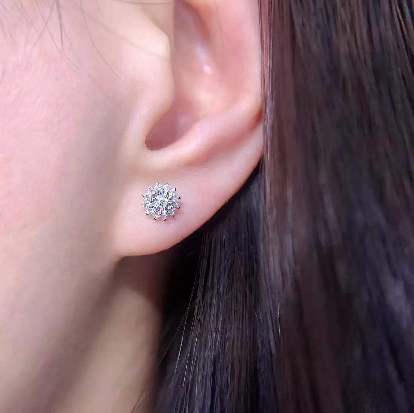 Moissanite Sunflower Stud Earrings (Sterling Silver) D18016710 — view 7
