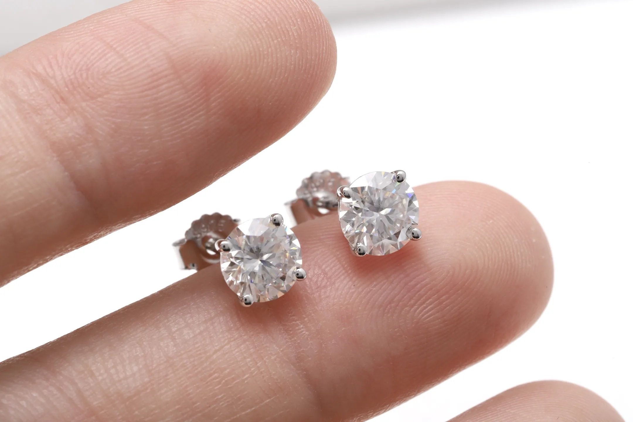 Four-Prong Moissanite Stud Earrings (Sterling Silver) D14516682 — view 5