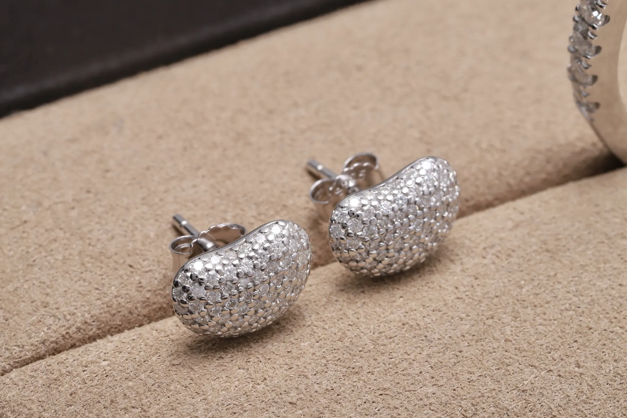 Moissanite Pavé Bean Stud Earrings (Sterling Silver) D36516607 — view 3