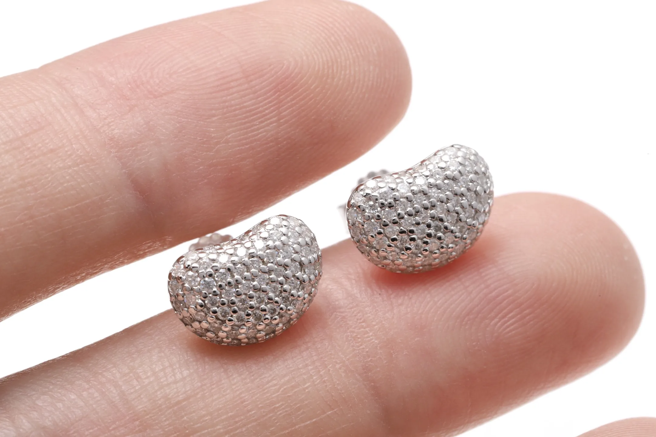 Moissanite Pavé Bean Stud Earrings (Sterling Silver) D36516607 — view 4