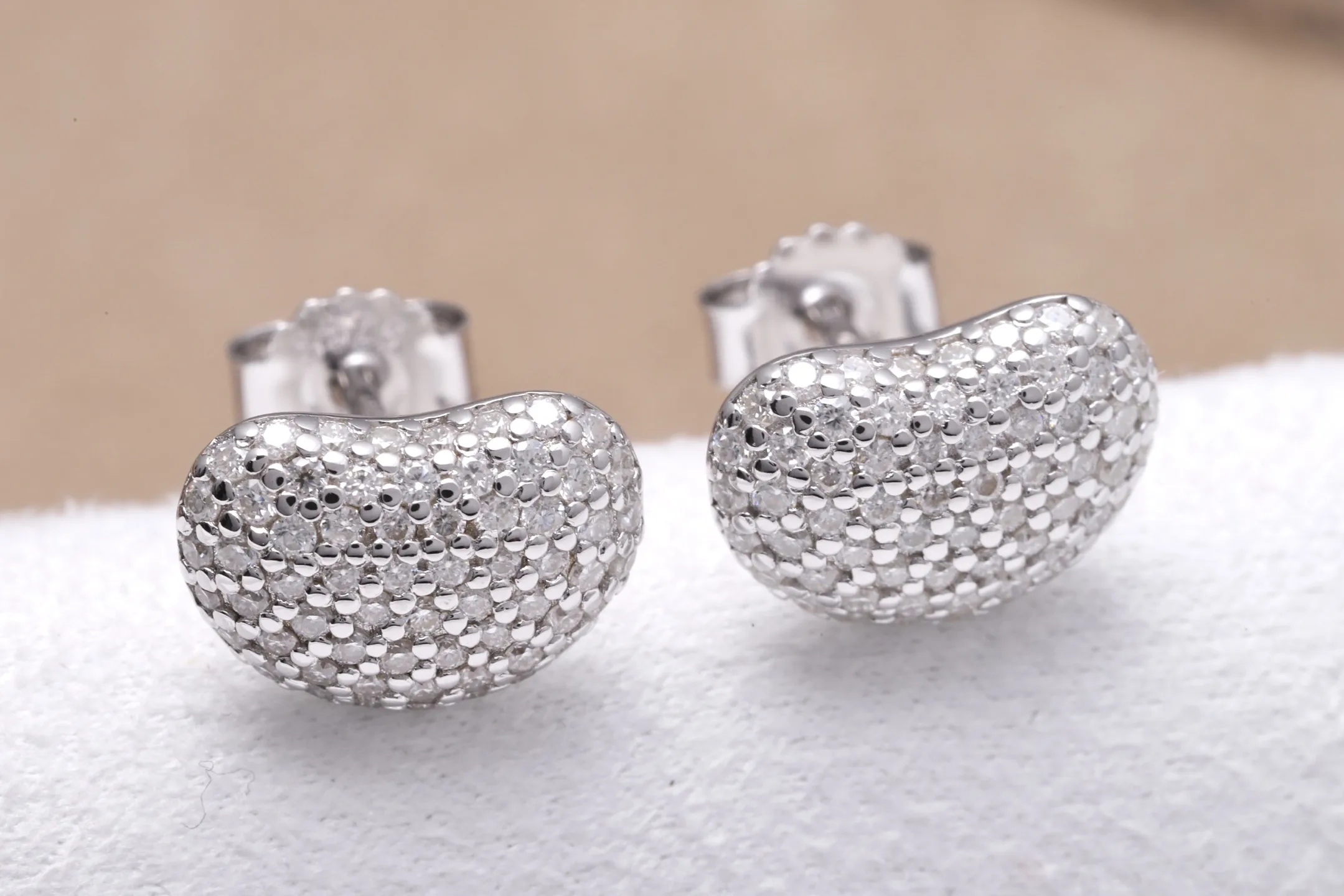 Moissanite Pavé Bean Stud Earrings (Sterling Silver) D36516607 — view 5