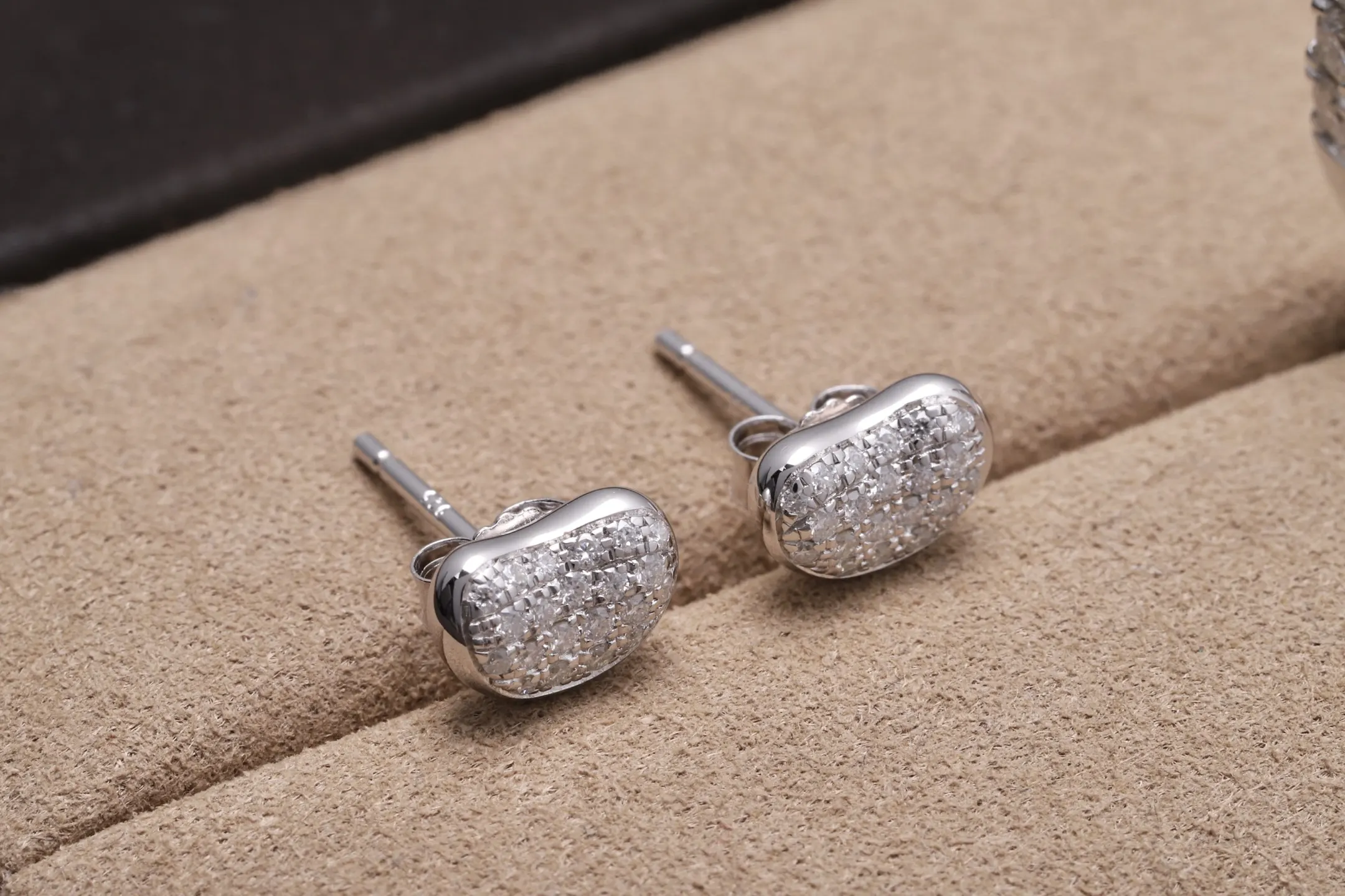 Pave Moissanite Bean Stud Earrings (Sterling Silver) D20016713 — view 3
