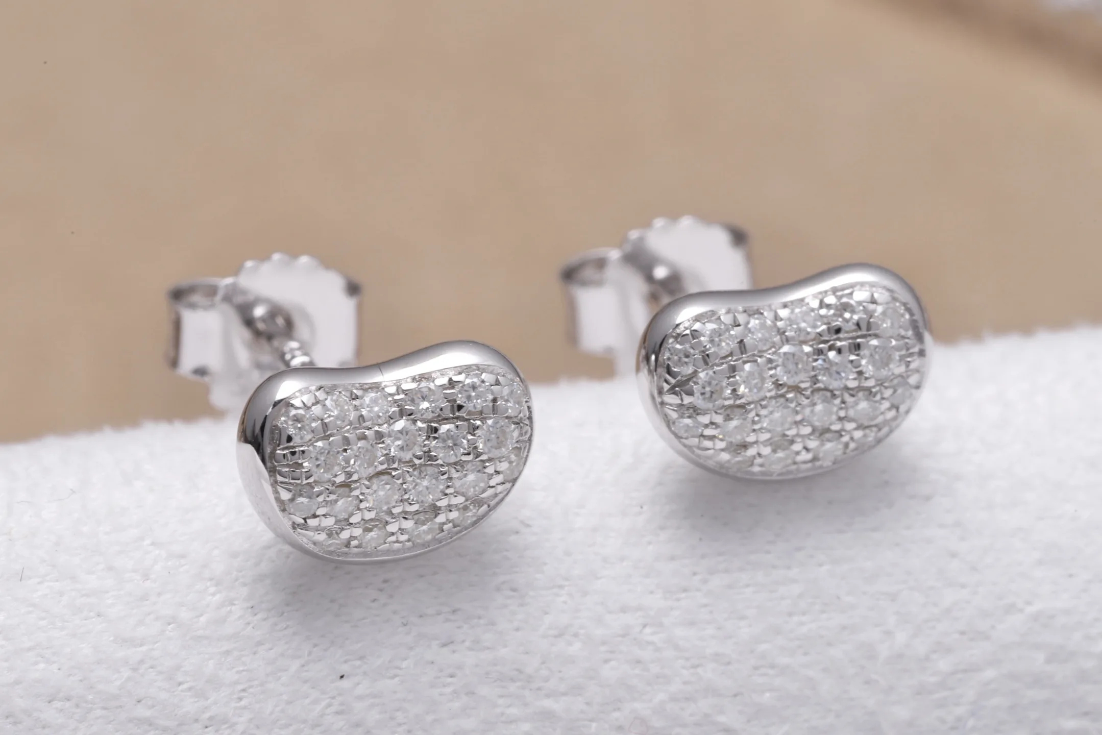 Pave Moissanite Bean Stud Earrings (Sterling Silver) D20016713 — view 4