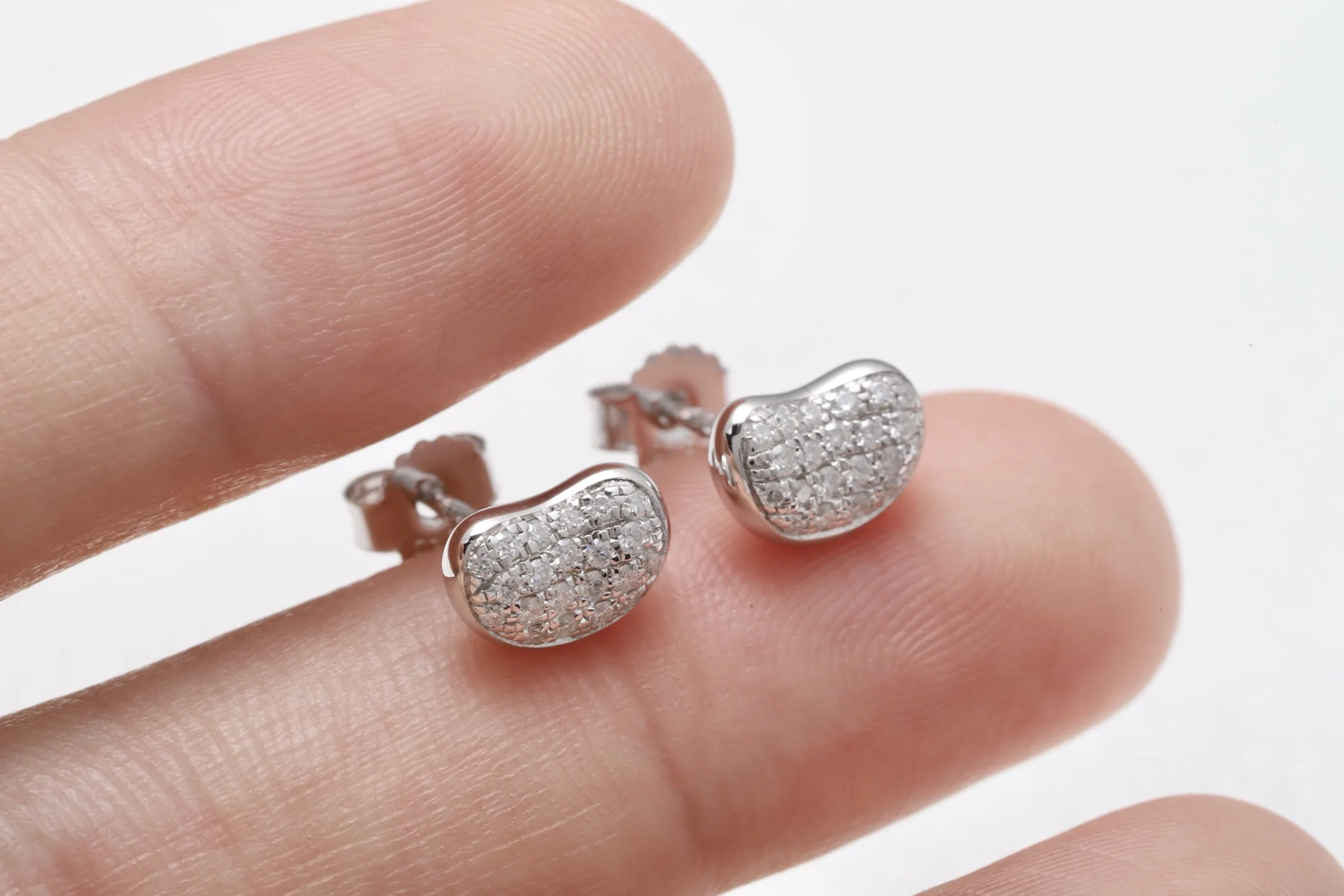 Pave Moissanite Bean Stud Earrings (Sterling Silver) D20016713 — view 5