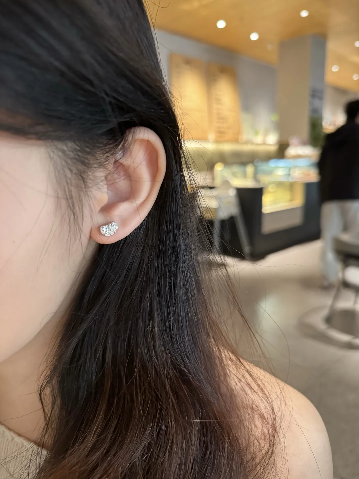 Pave Moissanite Bean Stud Earrings (Sterling Silver) D20016713 — view 7