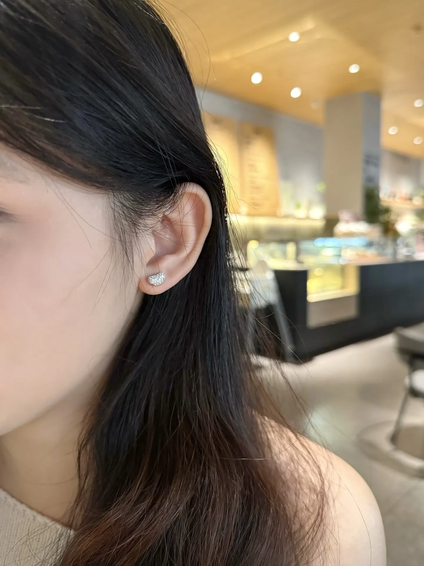 Pave Moissanite Bean Stud Earrings (Sterling Silver) D20016713 — view 8