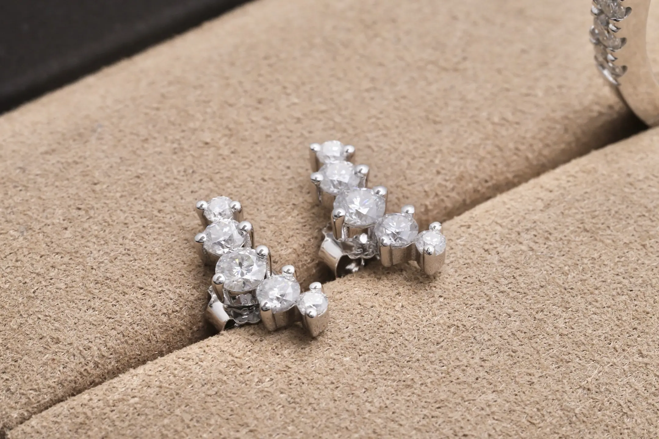 Moissanite Cluster Stud Earrings (Sterling Silver) D16016690 — view 3