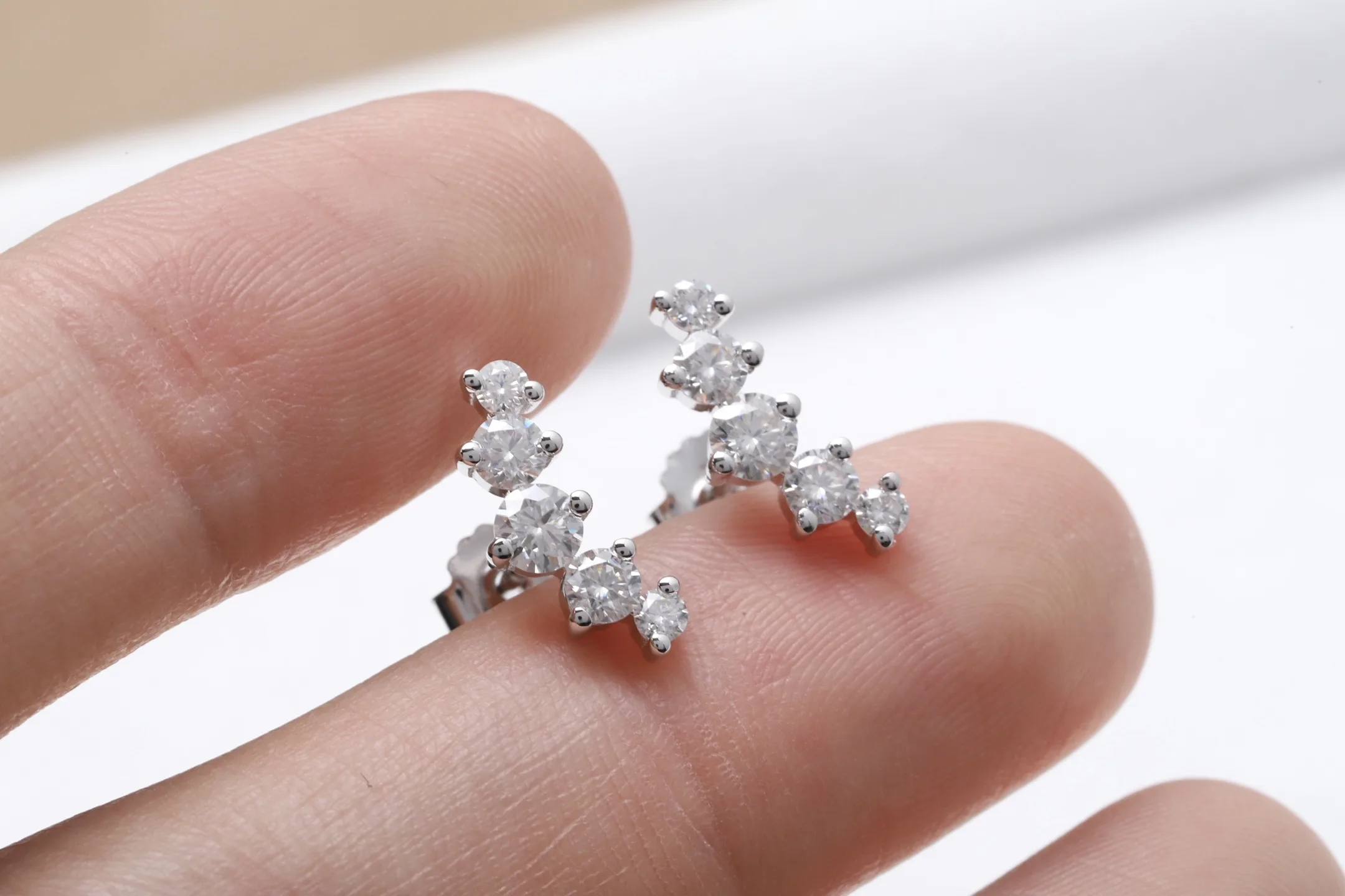 Moissanite Cluster Stud Earrings (Sterling Silver) D16016690 — view 4