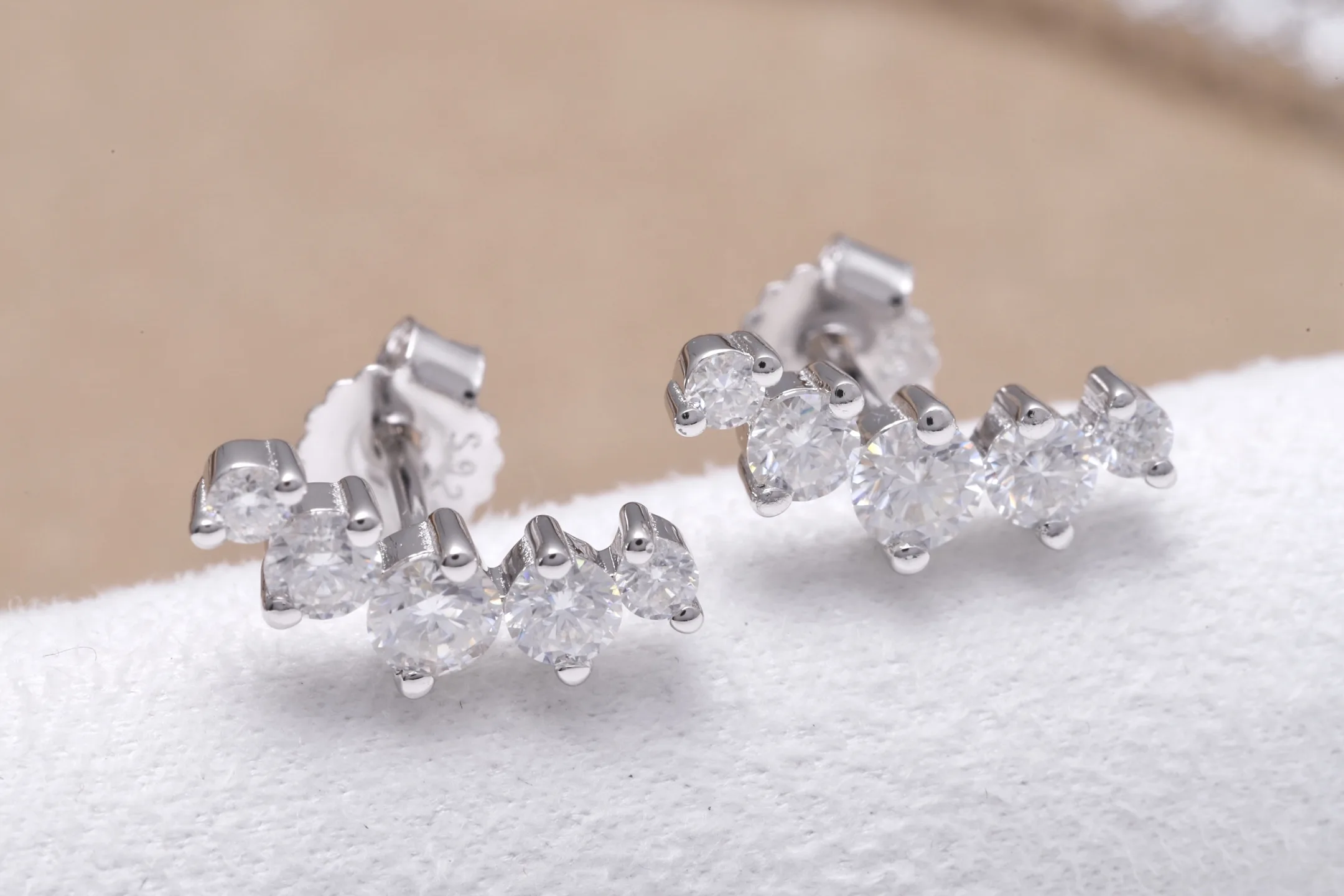 Moissanite Cluster Stud Earrings (Sterling Silver) D16016690 — view 5