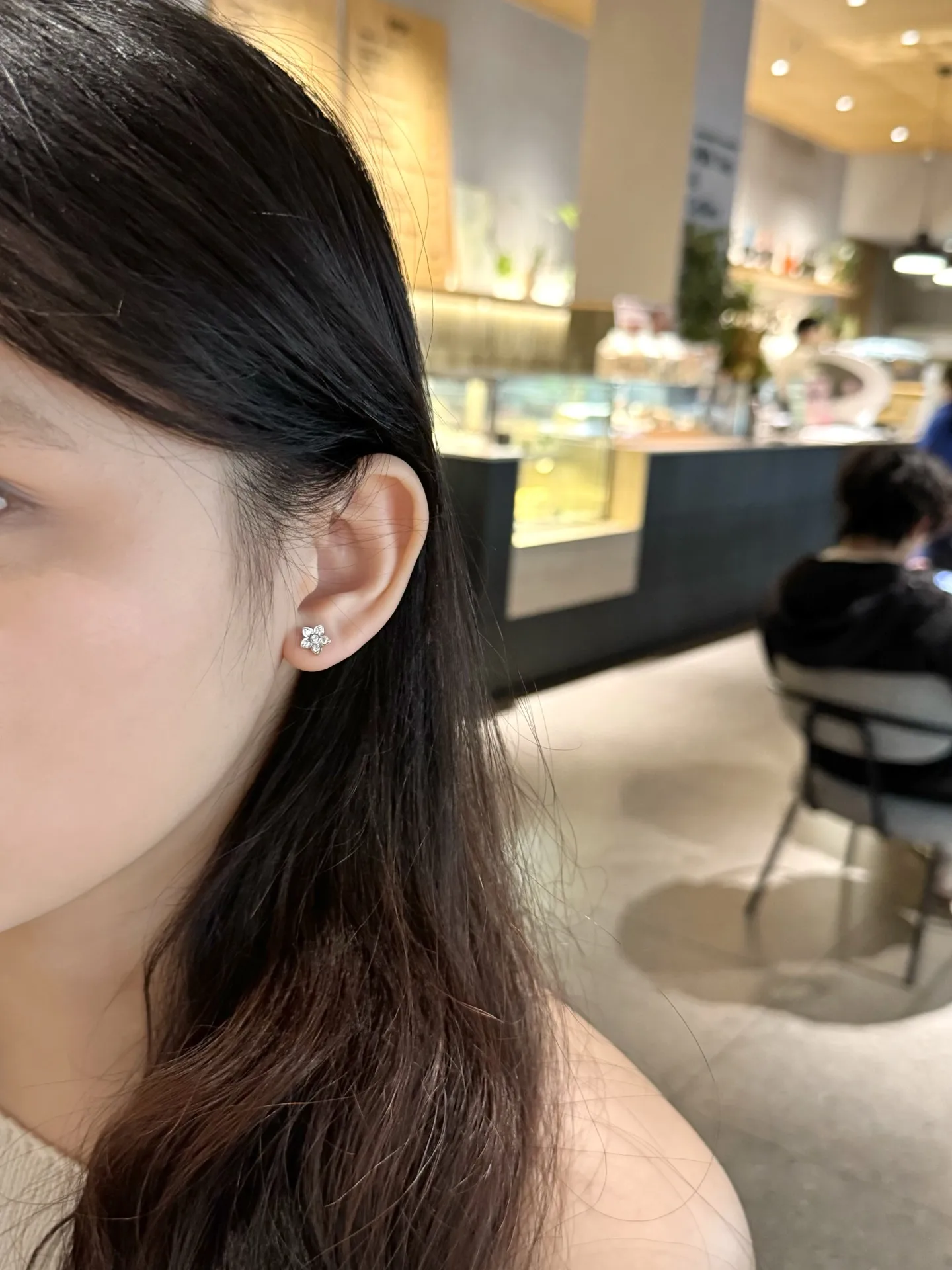 Moissanite Floral Stud Earrings (Sterling Silver) D15016712 — view 7