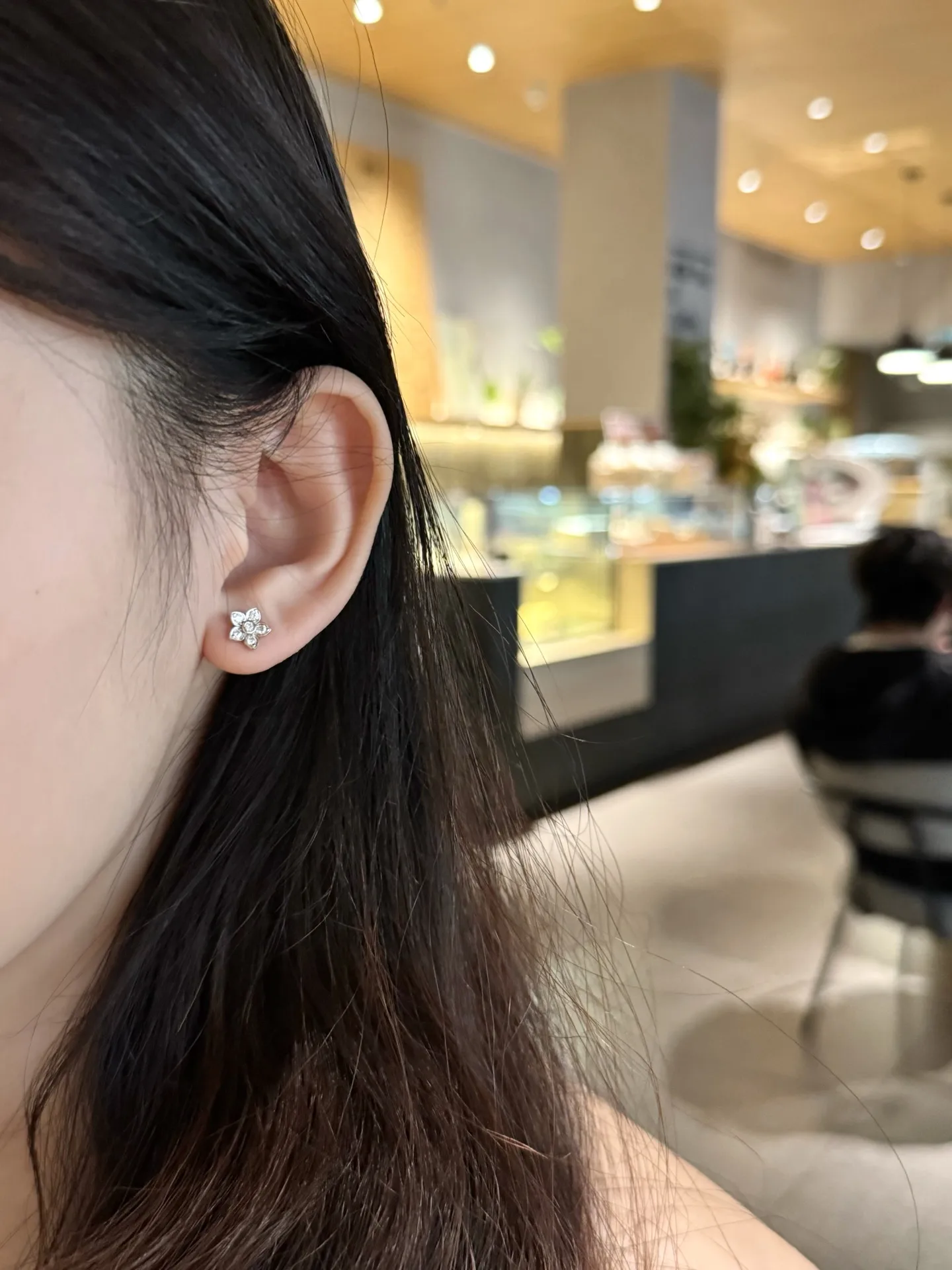 Moissanite Floral Stud Earrings (Sterling Silver) D15016712 — view 8