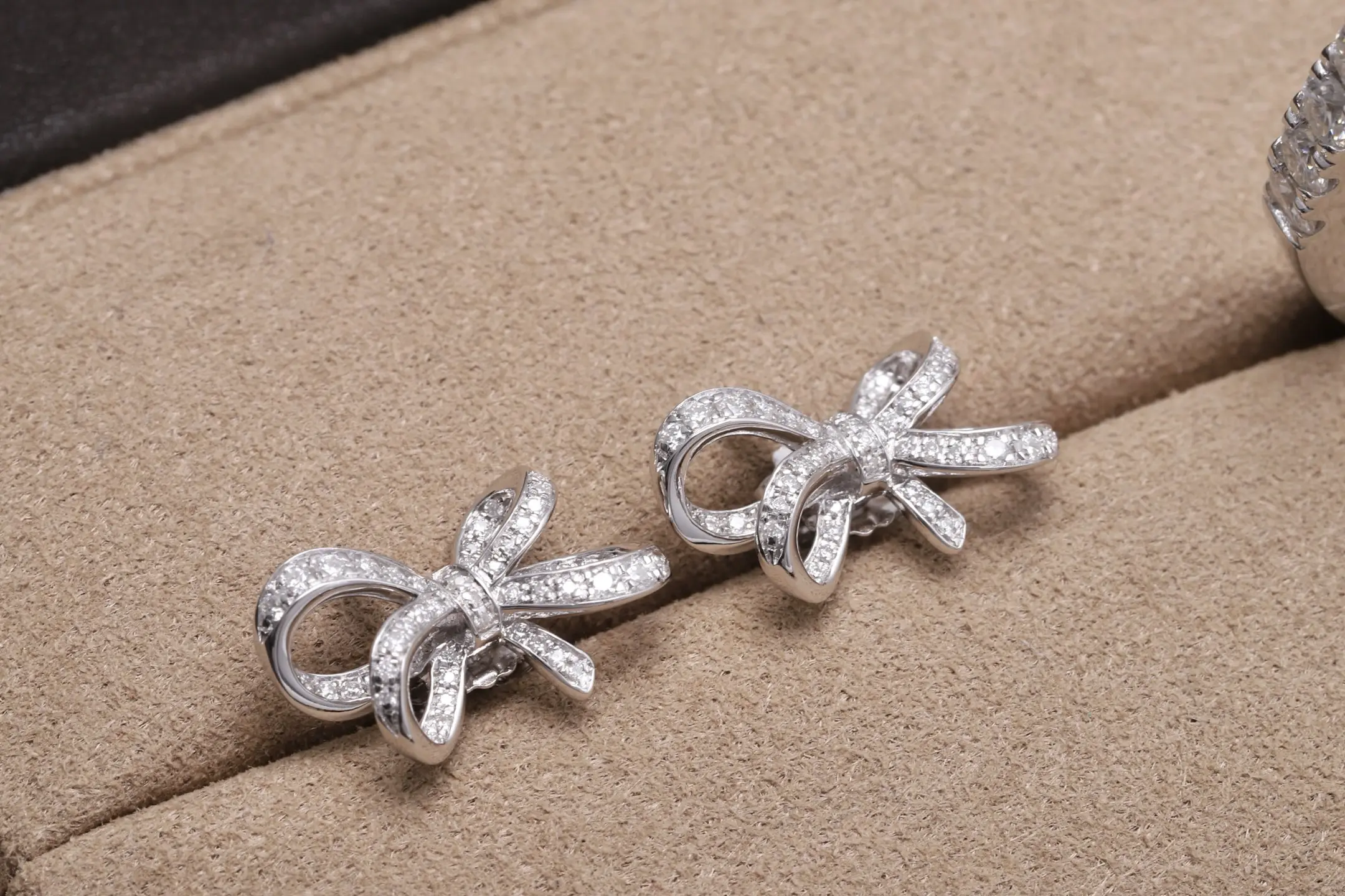 Moissanite Bow Stud Earrings (Sterling Silver) D32016698 — view 3