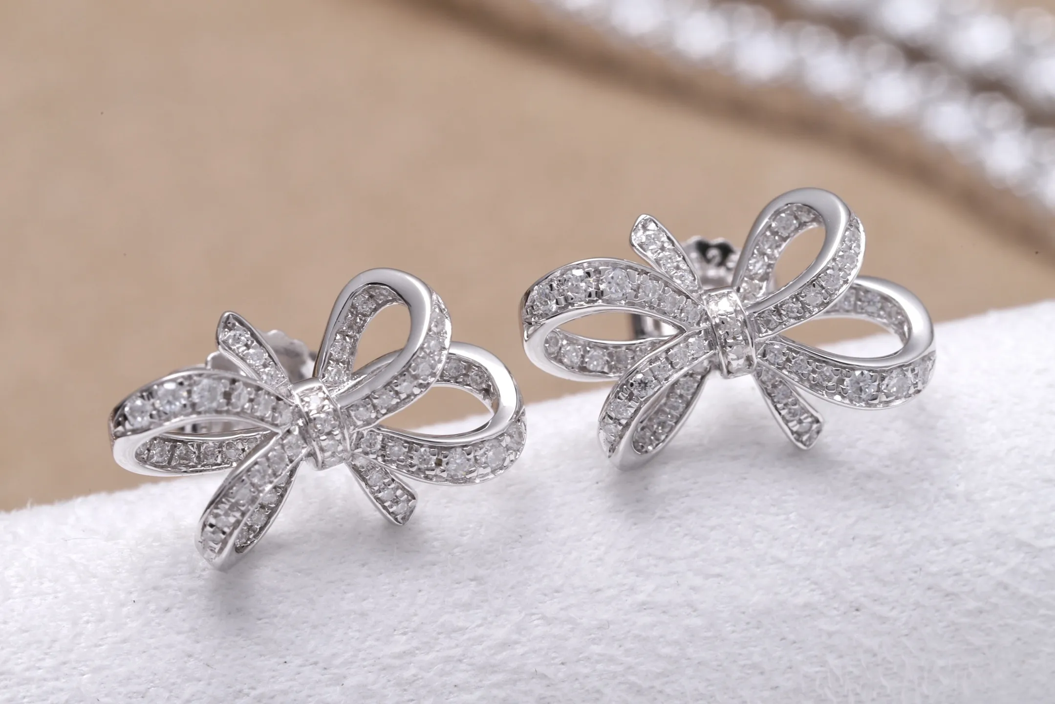 Moissanite Bow Stud Earrings (Sterling Silver) D32016698 — view 4