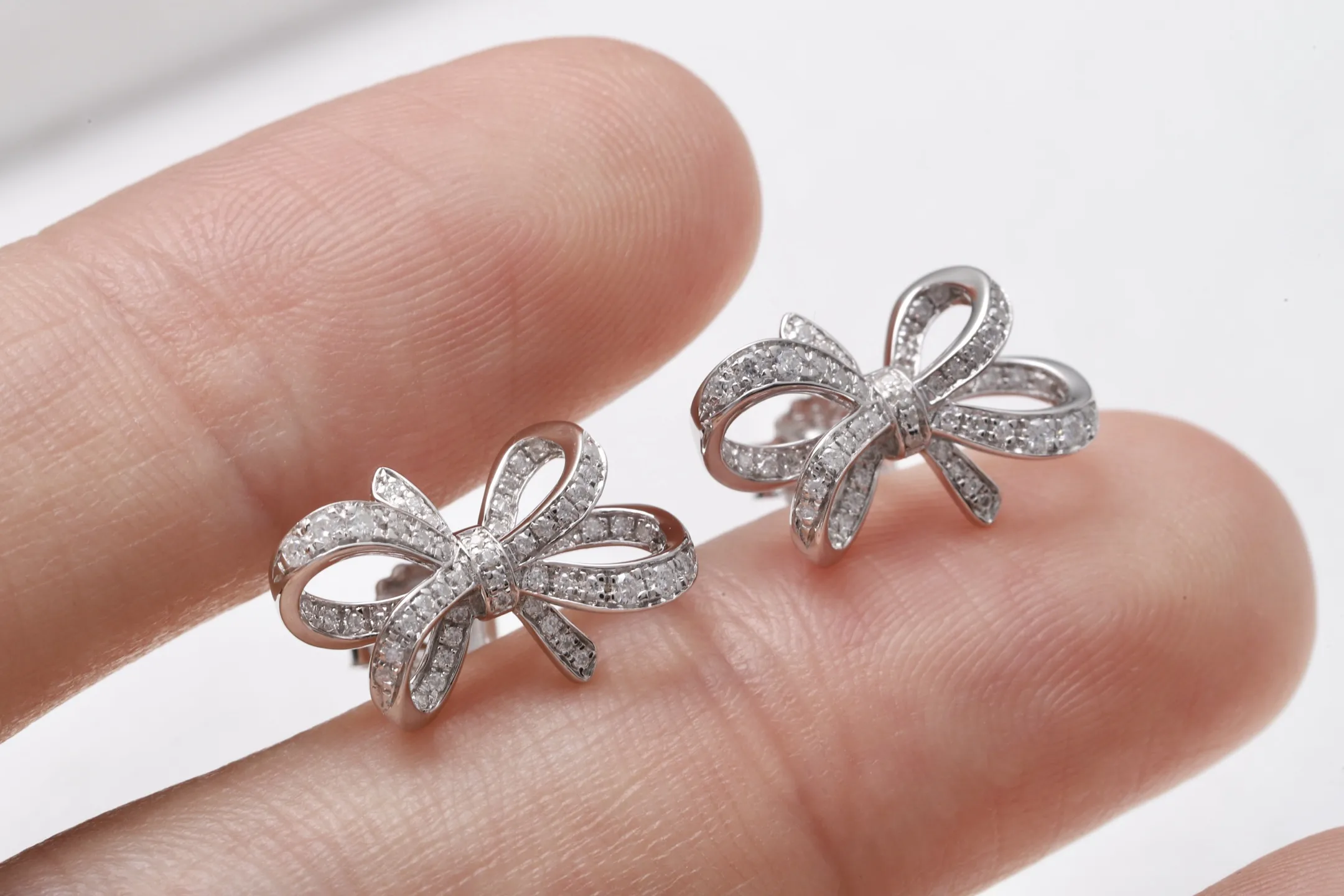 Moissanite Bow Stud Earrings (Sterling Silver) D32016698 — view 5