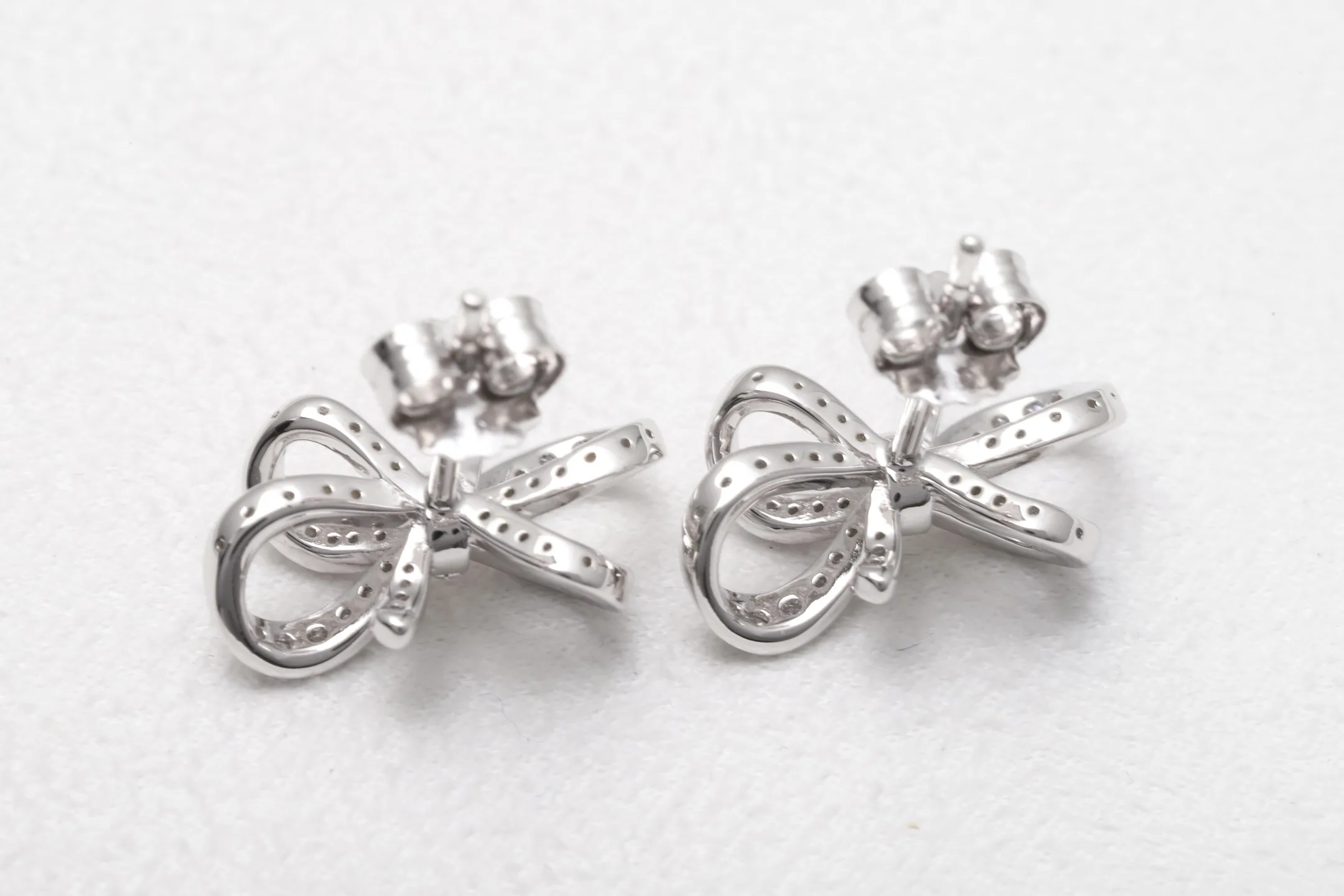Moissanite Bow Stud Earrings (Sterling Silver) D32016698 — view 6