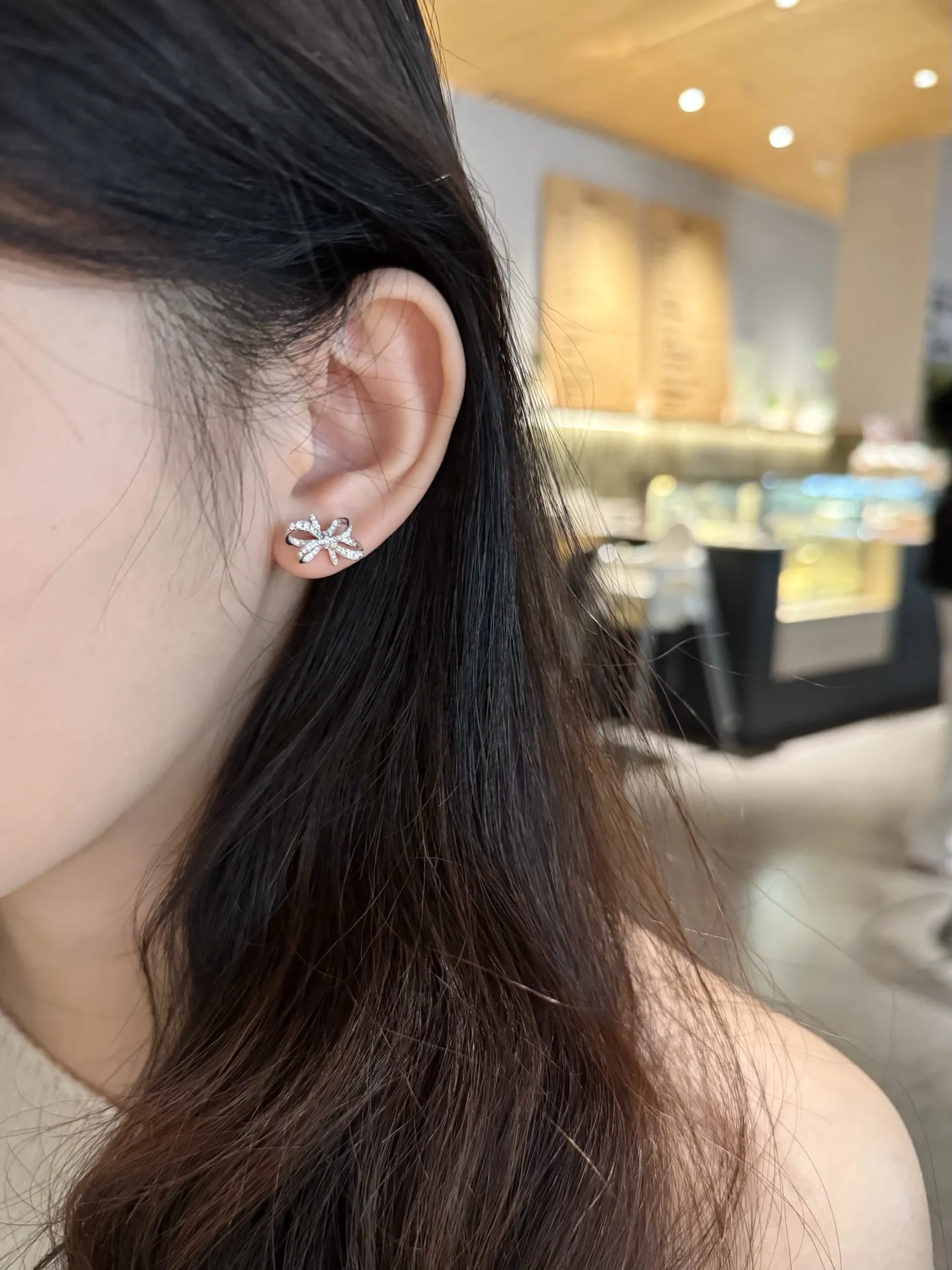 Moissanite Bow Stud Earrings (Sterling Silver) D32016698 — view 8