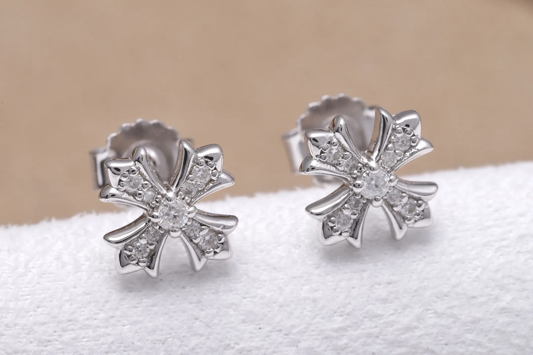 Moissanite Cross Stud Earrings (Sterling Silver) D14516715 — view 4