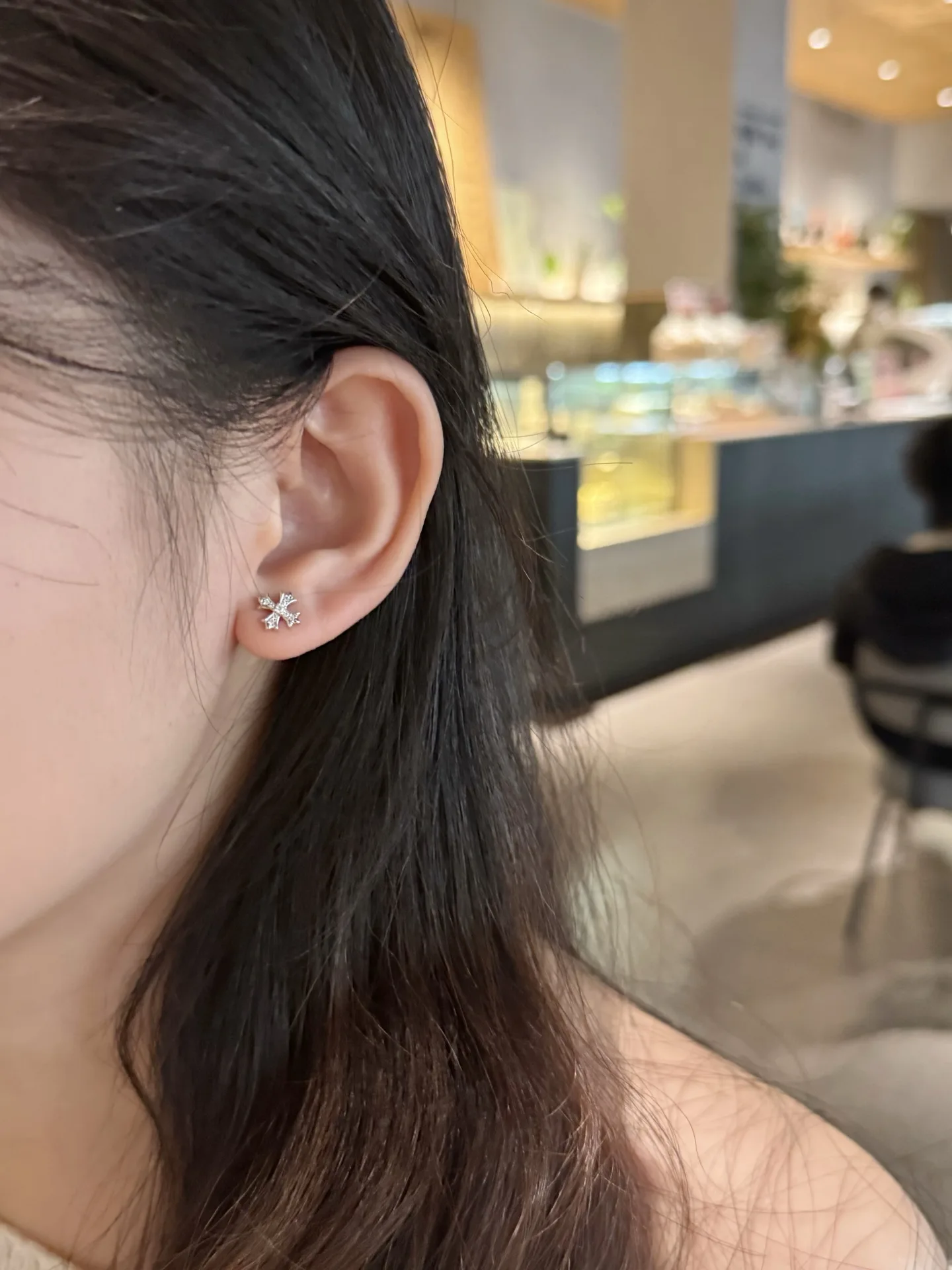 Moissanite Cross Stud Earrings (Sterling Silver) D14516715 — view 7