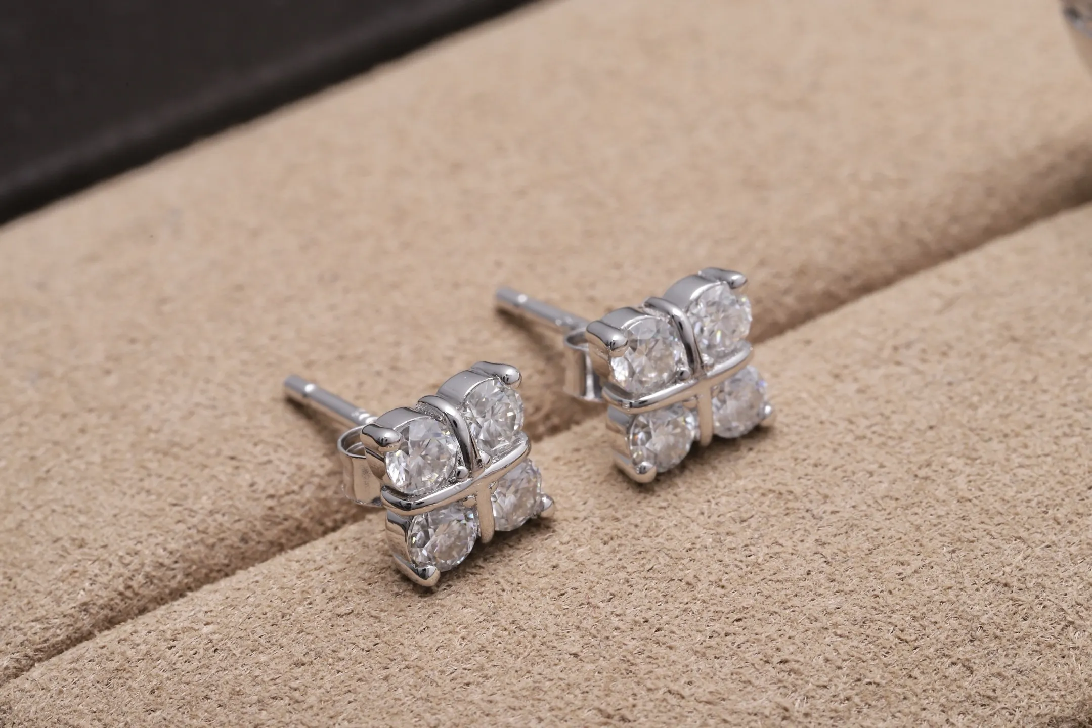 Moissanite Cross Stud Earrings (Sterling Silver) D16016709 — view 3