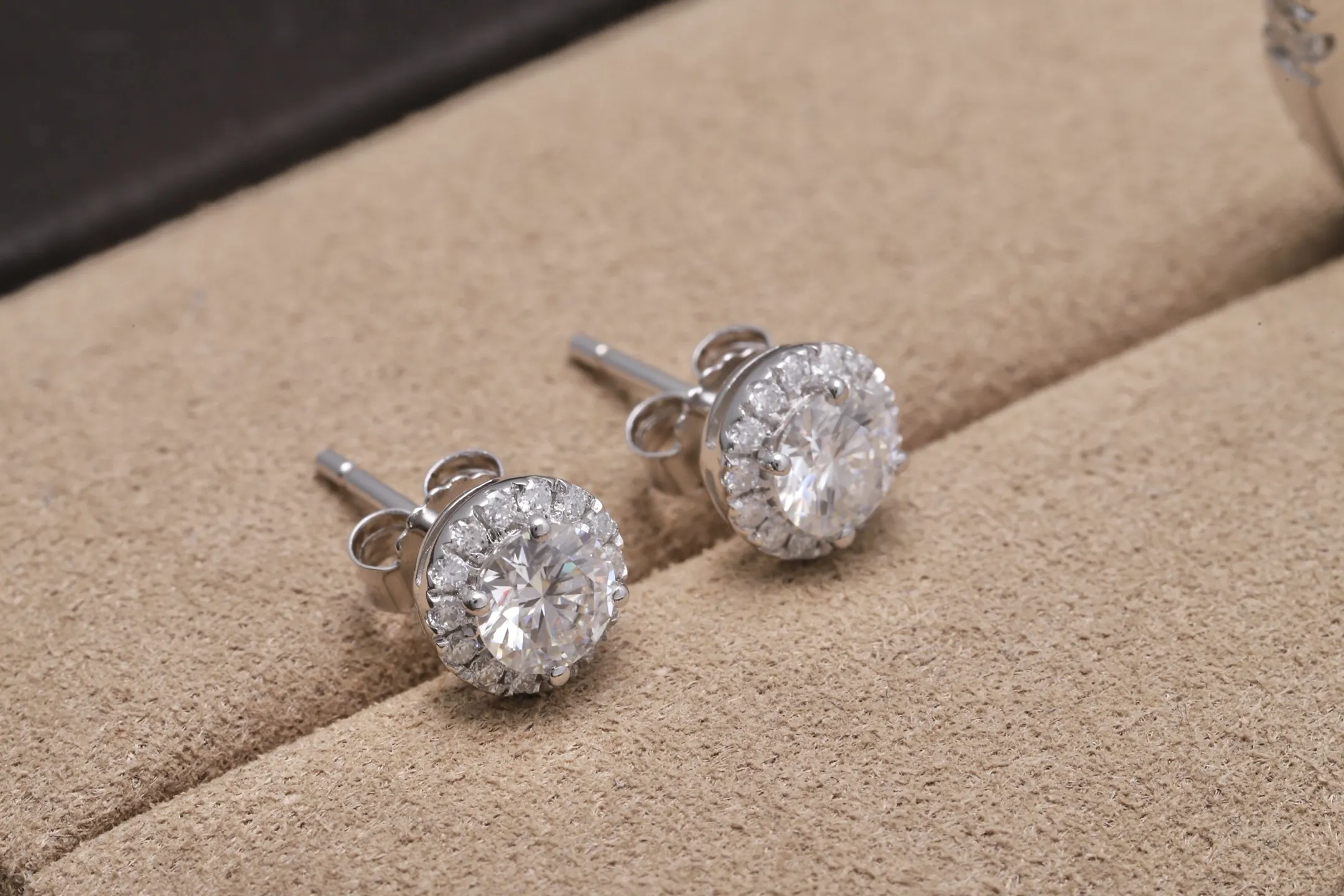 Moissanite Halo Stud Earrings (Sterling Silver) D16516711 — view 3