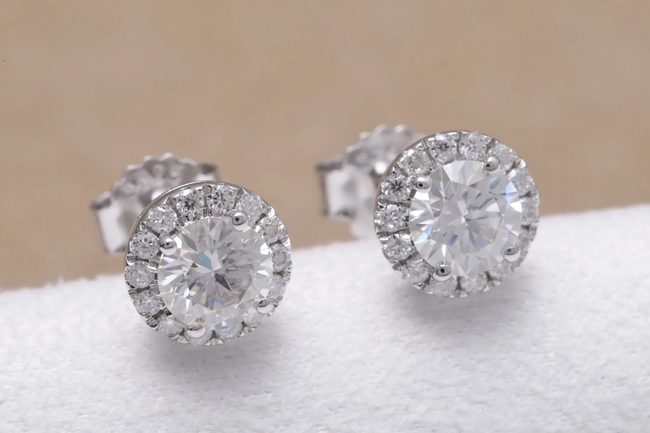 Moissanite Halo Stud Earrings (Sterling Silver) D16516711 — view 4