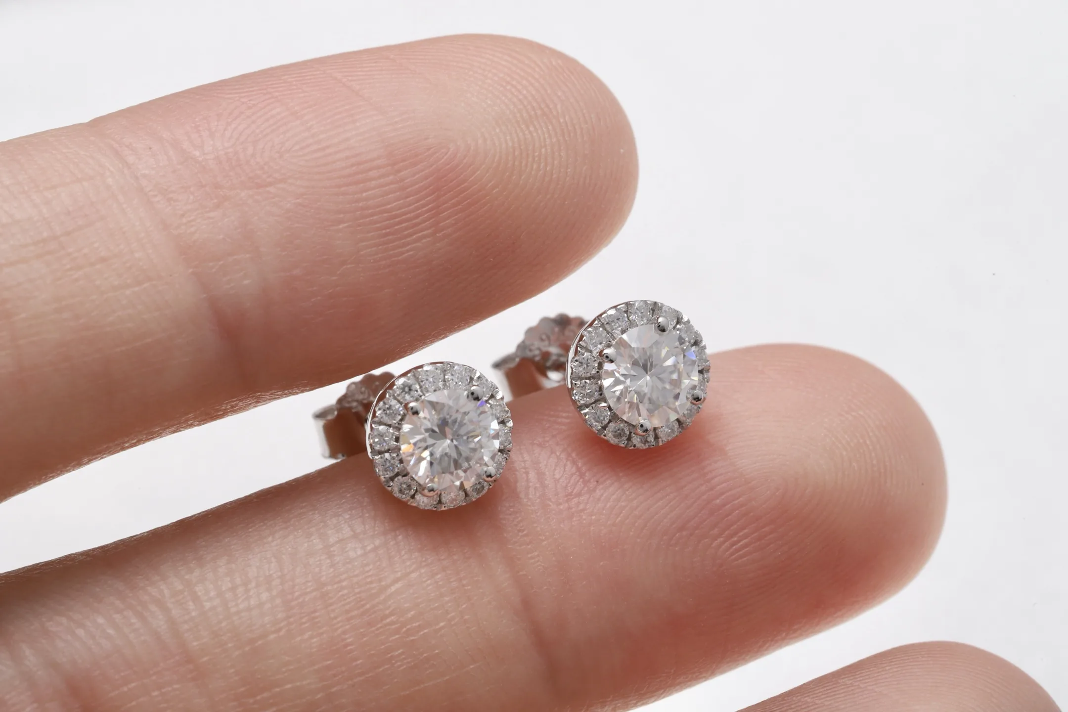 Moissanite Halo Stud Earrings (Sterling Silver) D16516711 — view 5