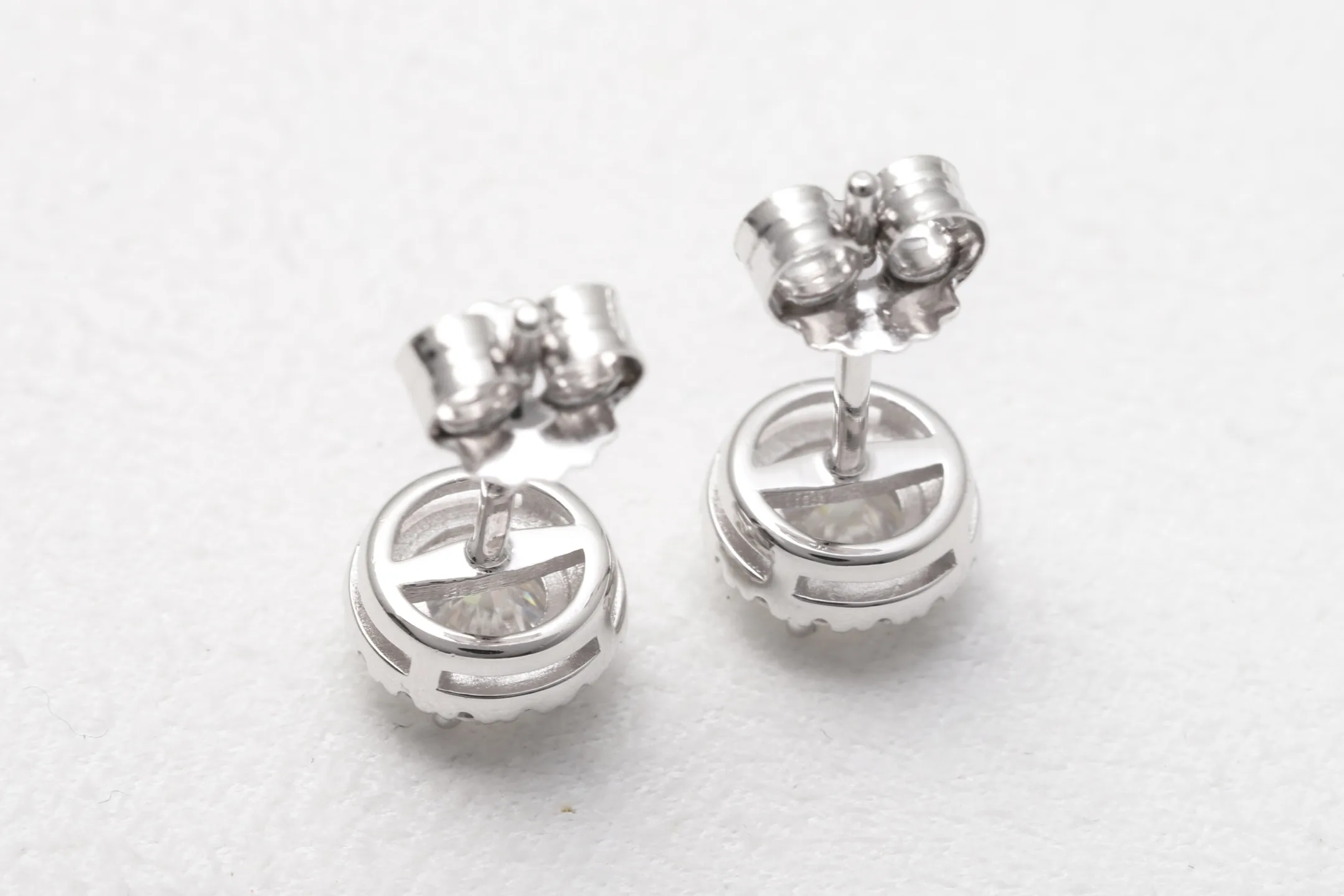 Moissanite Halo Stud Earrings (Sterling Silver) D16516711 — view 6